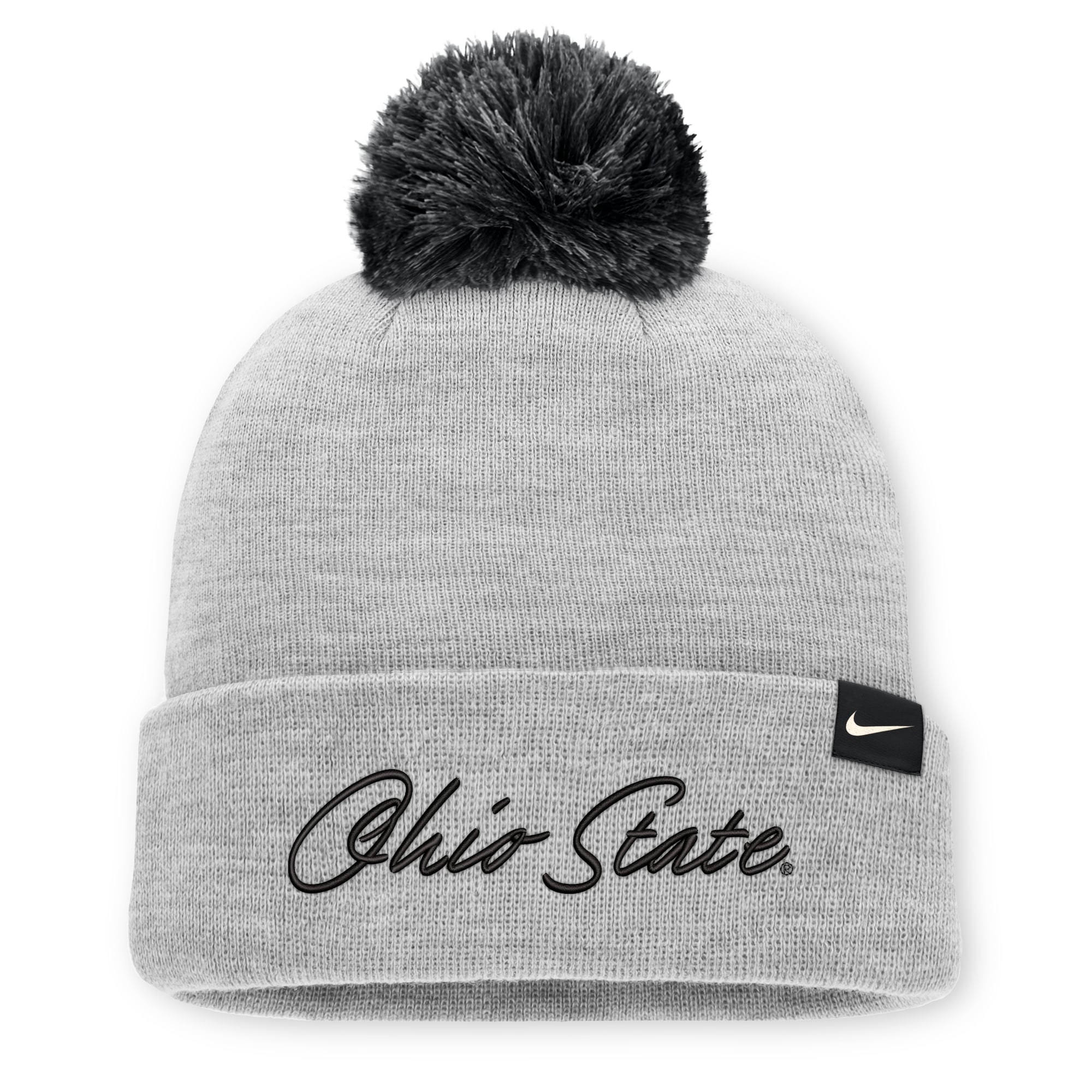Bonnet unisexe Nike gris chiné Ohio State Buckeyes Primetime Script à revers et pompon