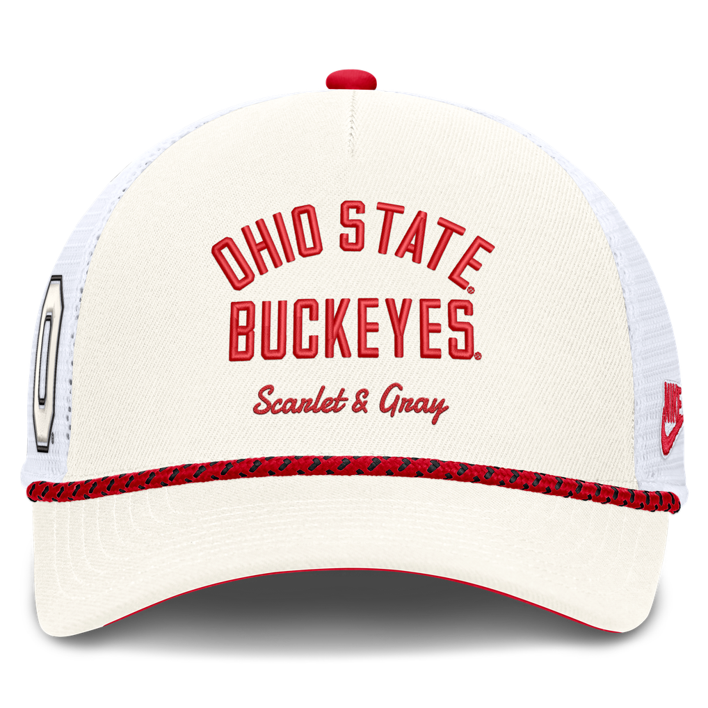 Unisex Nike White Ohio State Buckeyes Mascot Rope Trucker Adjustable Hat