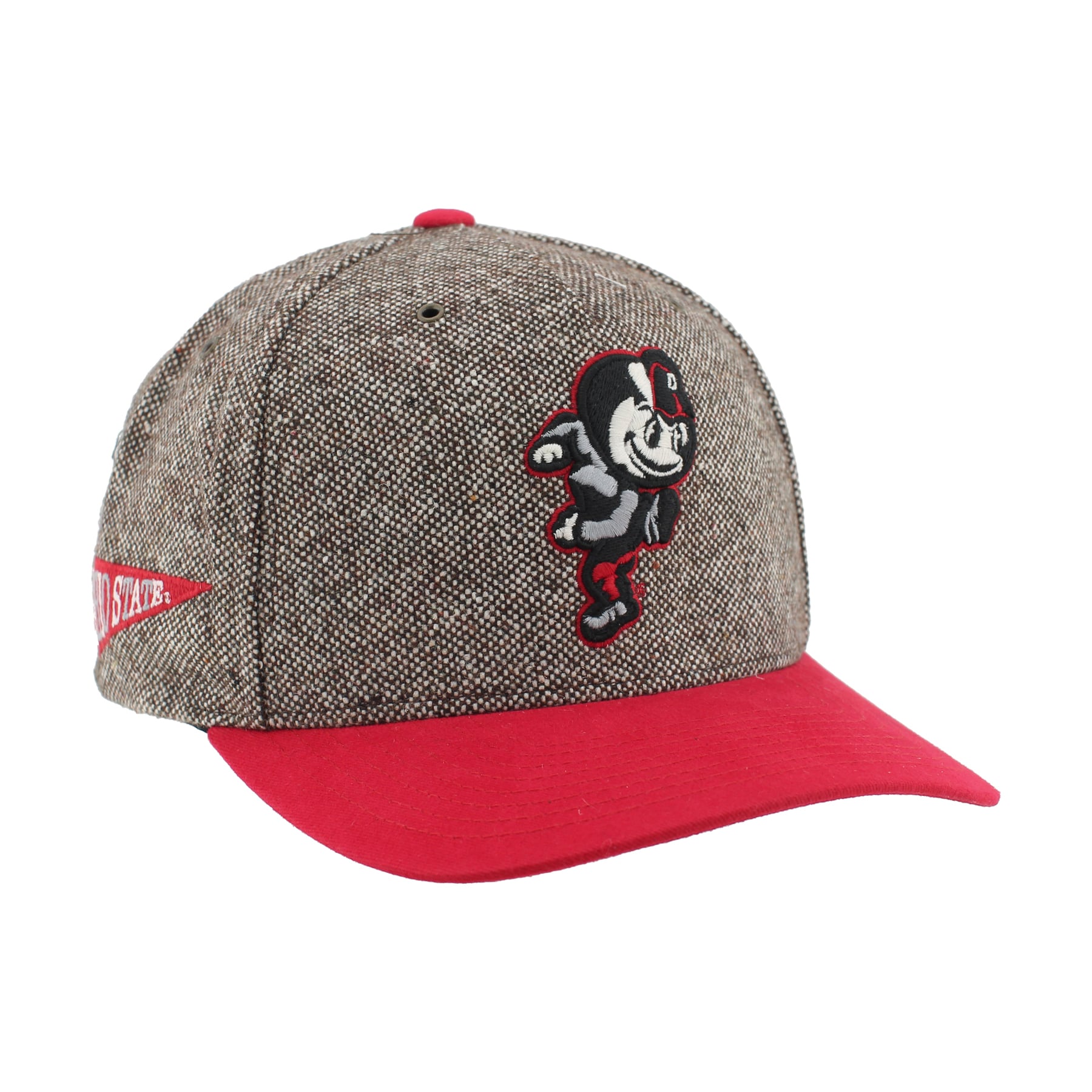Chapeau unisexe Zephyr marron/écarlate en tweed Ohio State Buckeyes à couronne pincée et ajustable