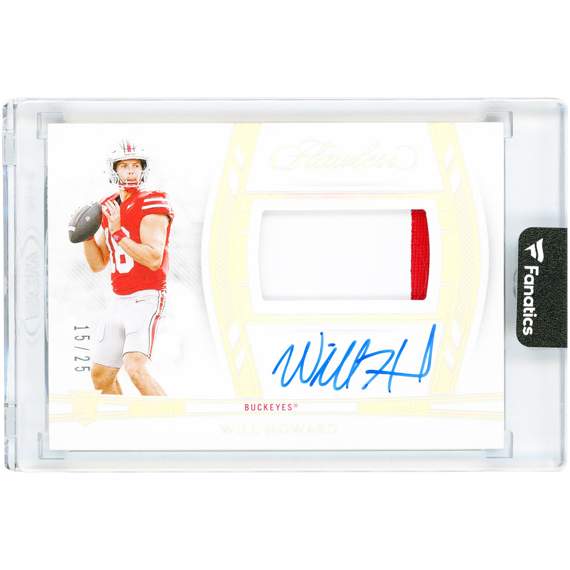 Carte de recrue autographiée de Will Howard (Ohio State Buckeyes) 2025 Panini Flawless Collegiate Holo Silver Dual-Color Jersey Relic #RPAH-WHD #15/25