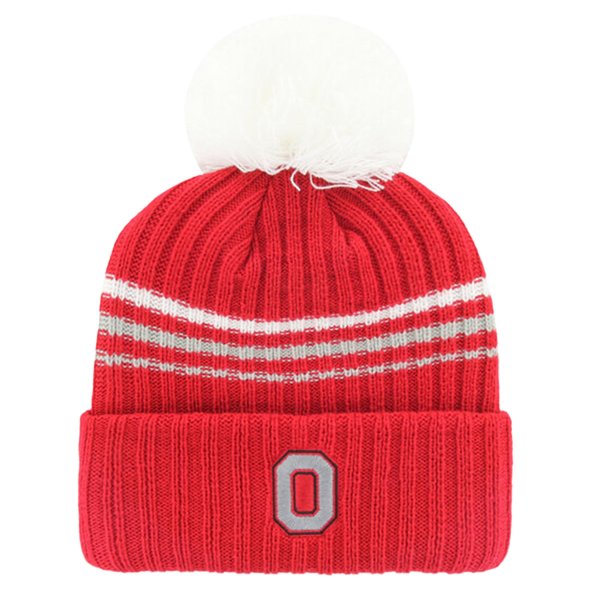 Bonnet tricoté à pompon et inscription duveteuse « 47 Scarlet Ohio State Buckeyes » pour femme