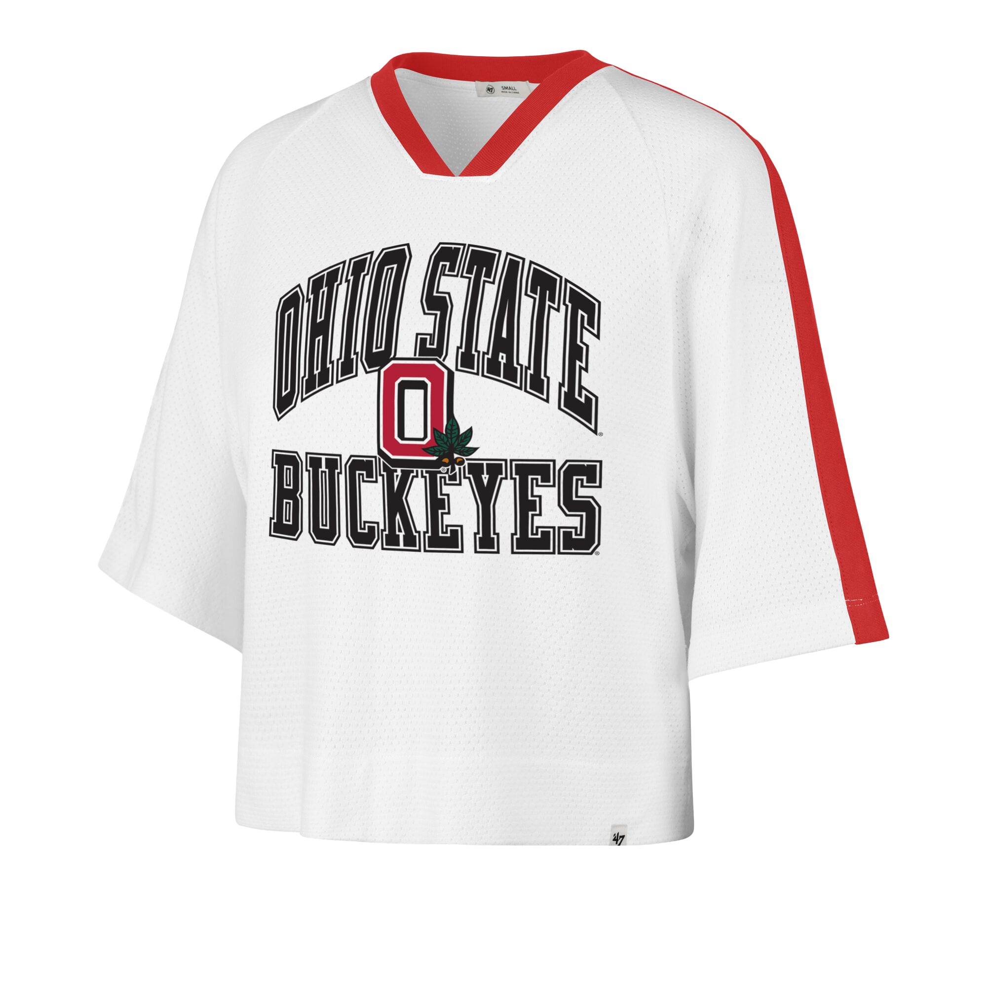 Women's '47 White Ohio State Buckeyes Big Overarch Drop Needle Raglan V-Neck T-Shirt