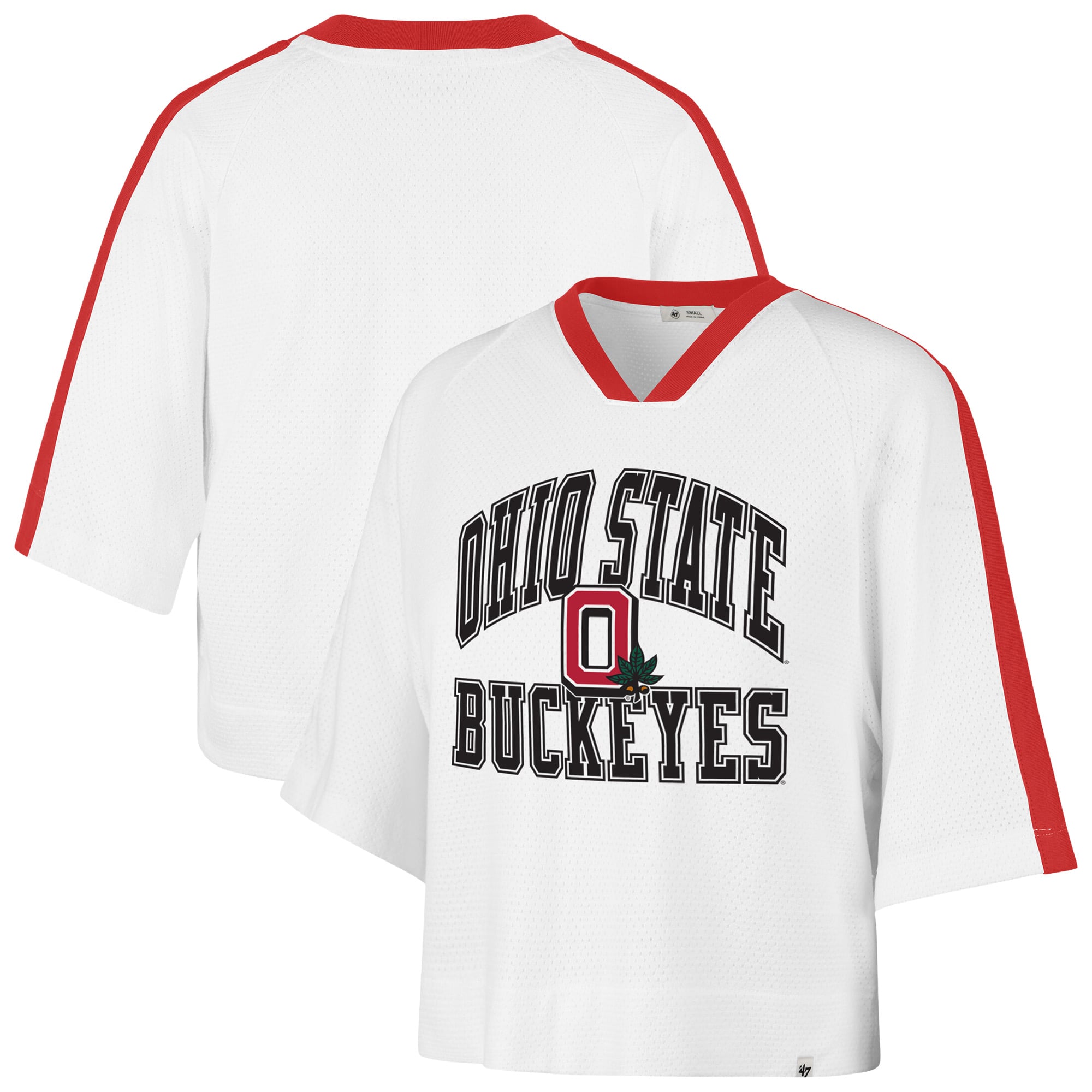 Women's '47 White Ohio State Buckeyes Big Overarch Drop Needle Raglan V-Neck T-Shirt