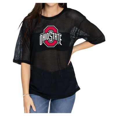 Ohio State Buckeyes Women's Mallory Mesh Oversized Fashion Jersey - Black