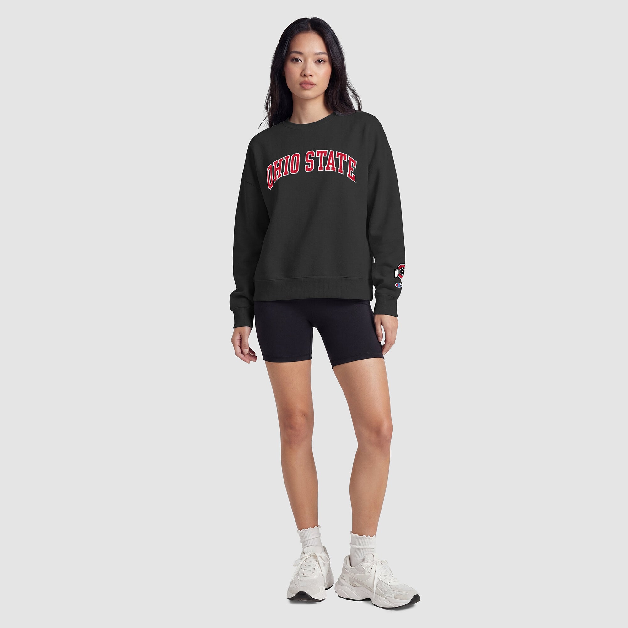 Women's Champion  Black Ohio State Buckeyes Fleece Crew Sweatshirt