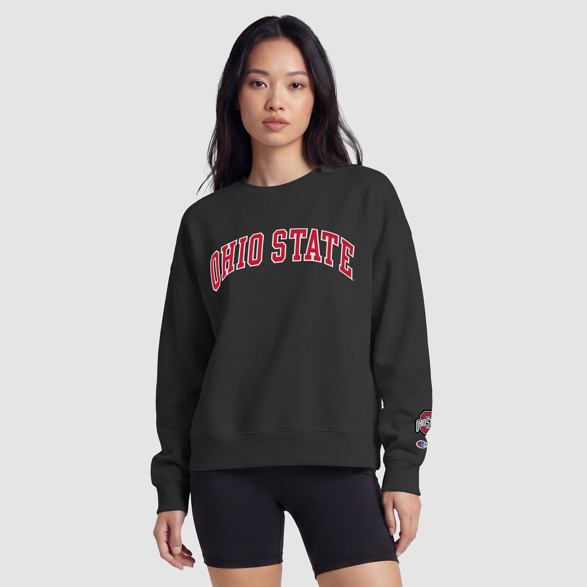 Women's Champion  Black Ohio State Buckeyes Fleece Crew Sweatshirt