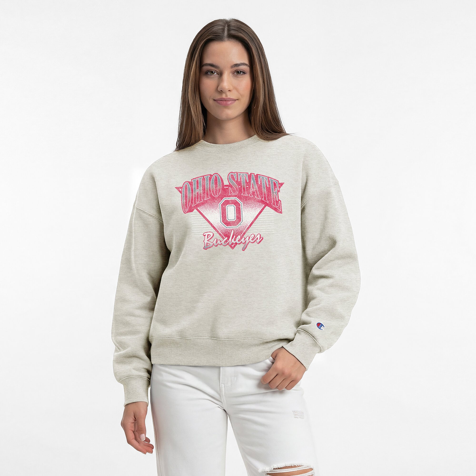 Women's Champion Oatmeal Ohio State Buckeyes All-Star Weave Sweatshirt