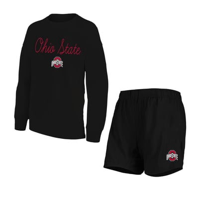 Ohio State Buckeyes Concepts Sport Women's Plus Size French Terry Crew and Shorts Lounge Set - Black
