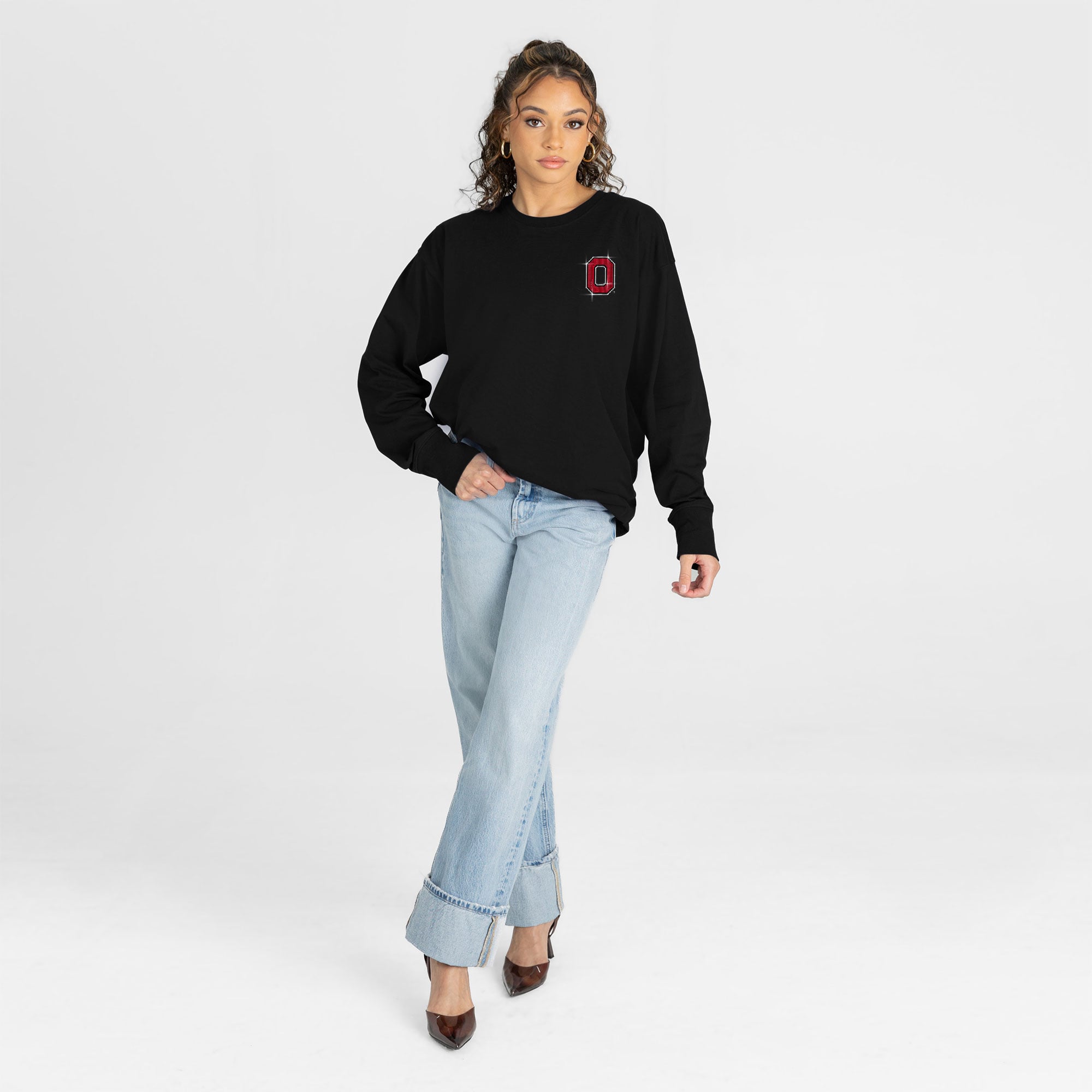 T-shirt à manches longues noir strass « Light It Up » des Ohio State Buckeyes de la collection Gameday Couture pour femmes