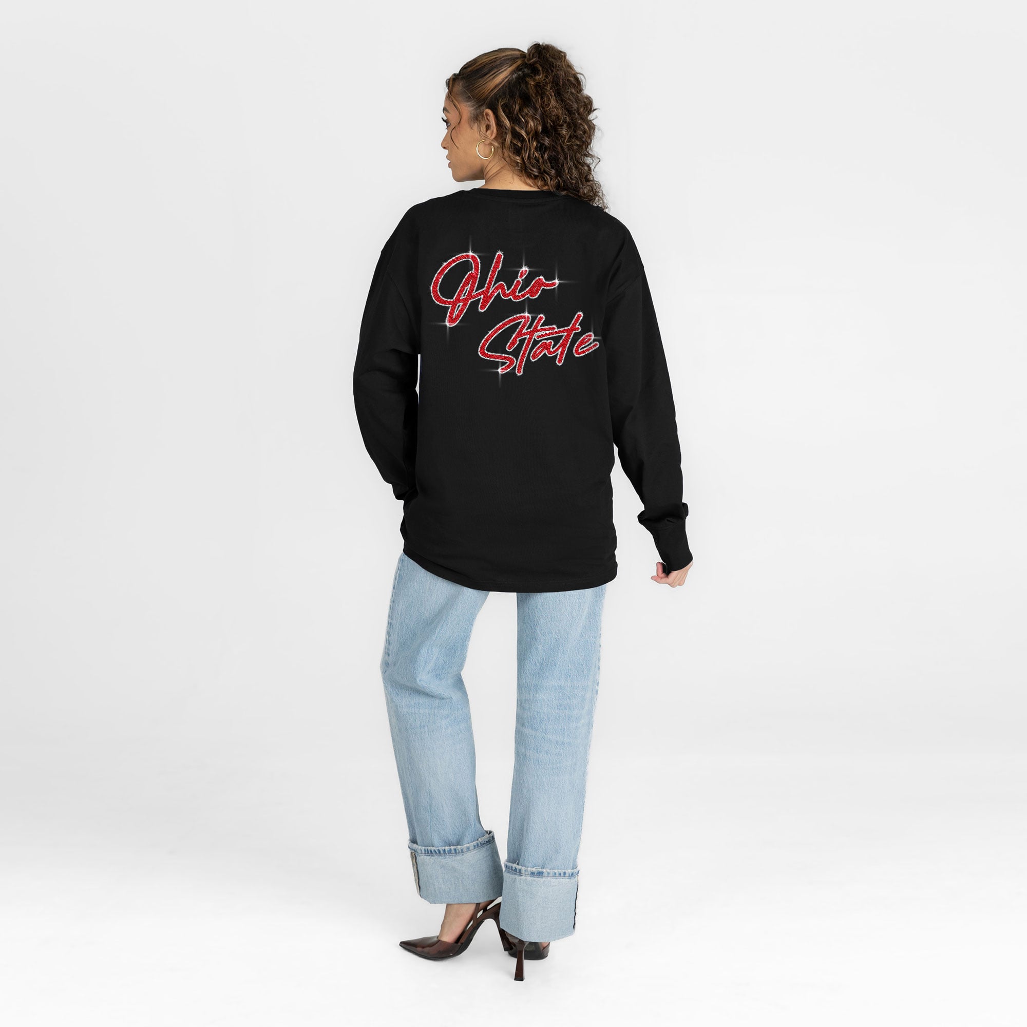 T-shirt à manches longues noir strass « Light It Up » des Ohio State Buckeyes de la collection Gameday Couture pour femmes