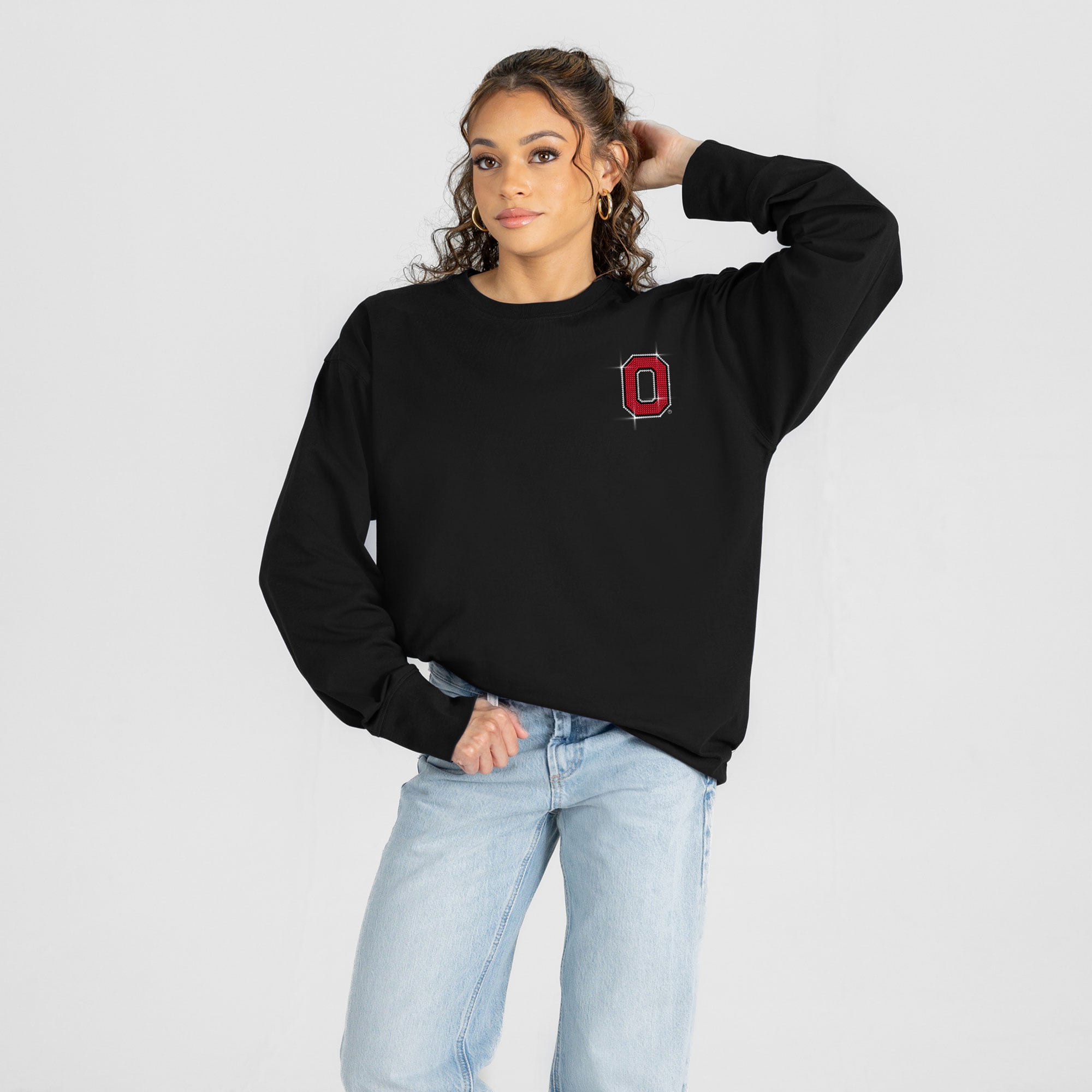 T-shirt à manches longues noir strass « Light It Up » des Ohio State Buckeyes de la collection Gameday Couture pour femmes