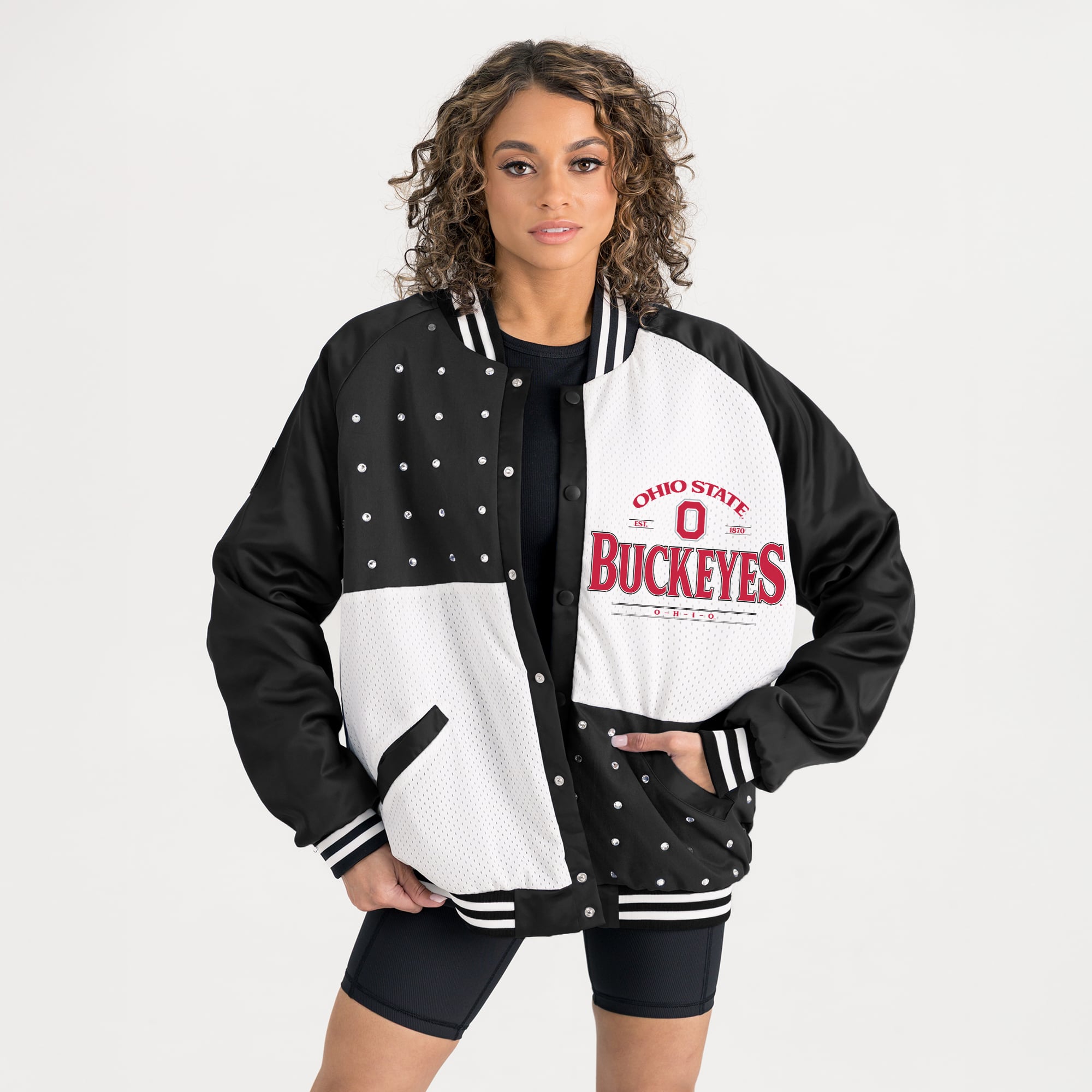 Ohio State Rhinestone Transfer Women's Gameday Couture Black Ohio State Buckeyes Oversized Inner Drive ...