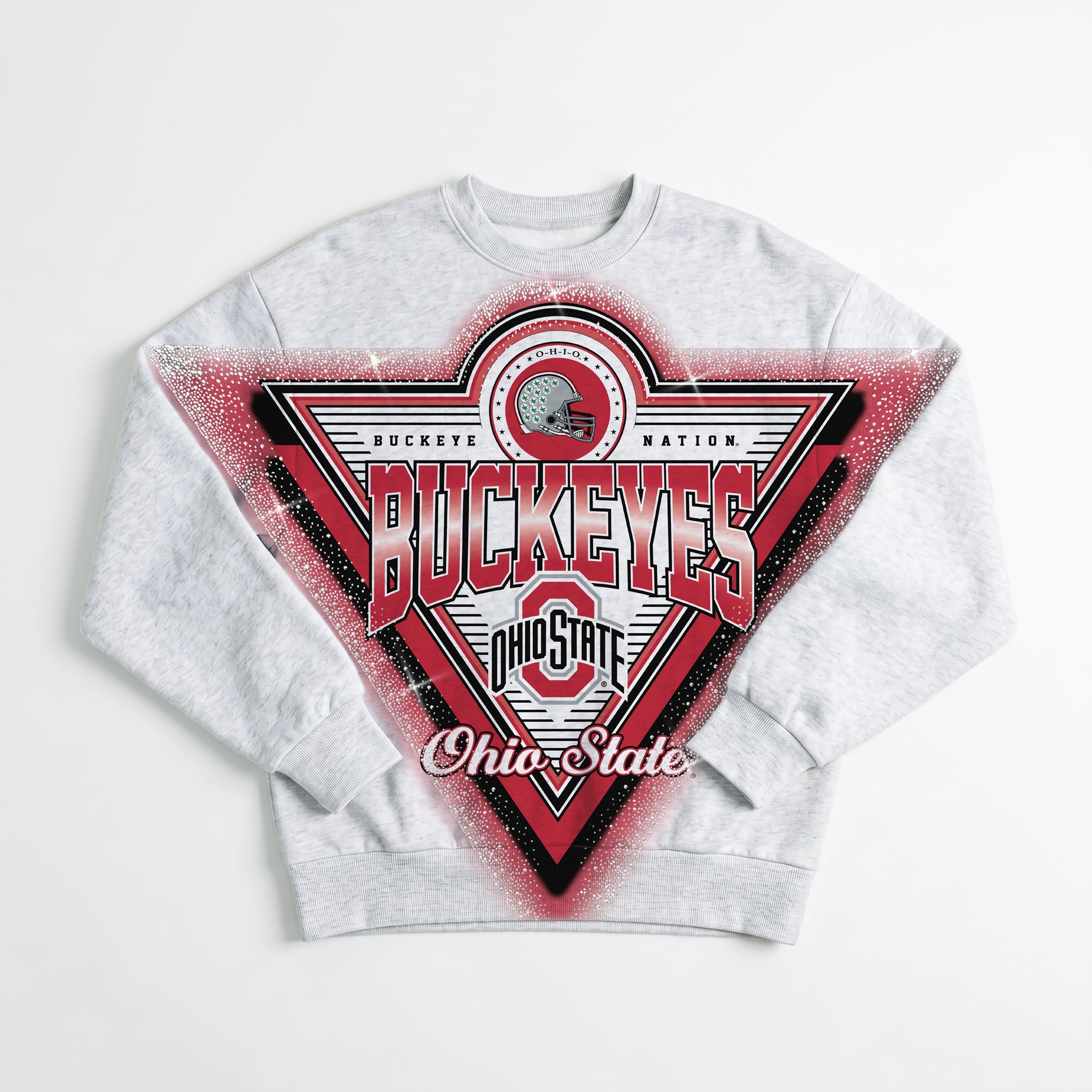 Women's Gameday Couture Gray Ohio State Buckeyes Chasing Victory Rhinestone Spray Oversized Fleece Sweatshirt