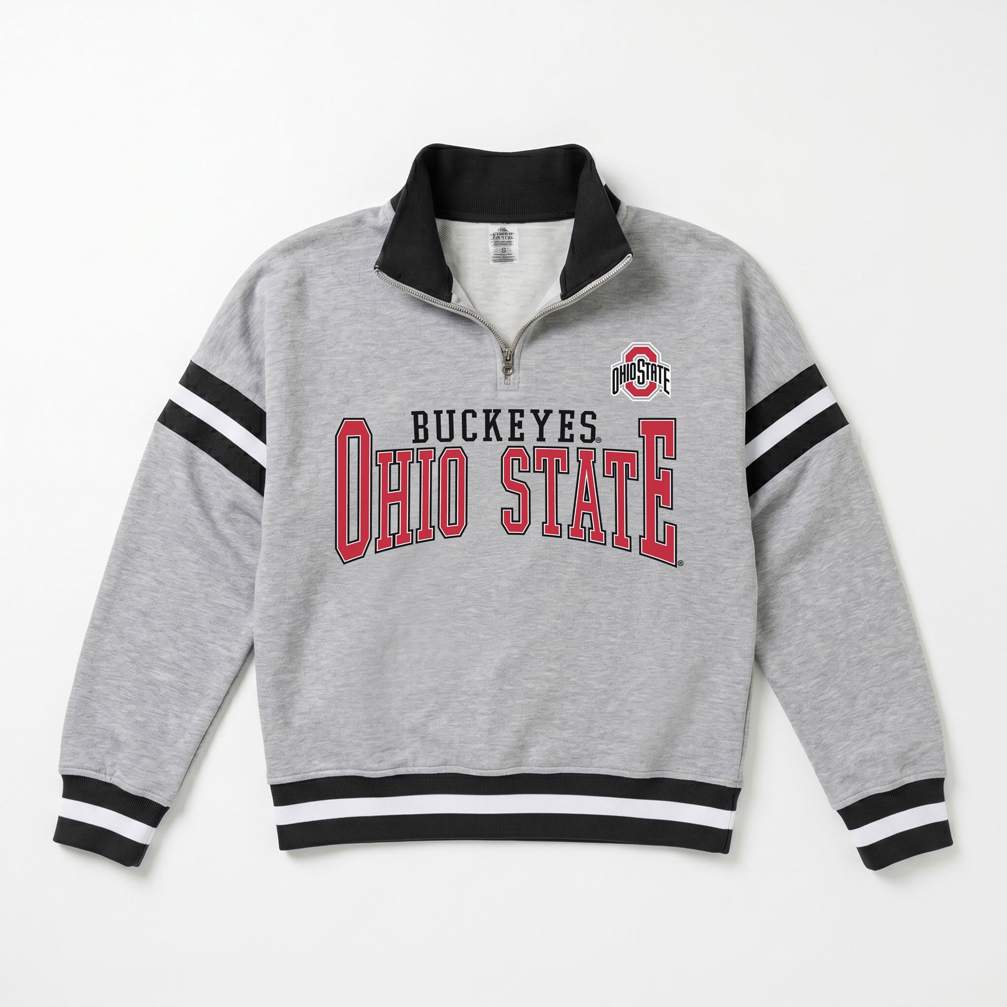 Pull à col zippé gris Ohio State Buckeyes Hold the Line pour femme, collection Gameday Couture