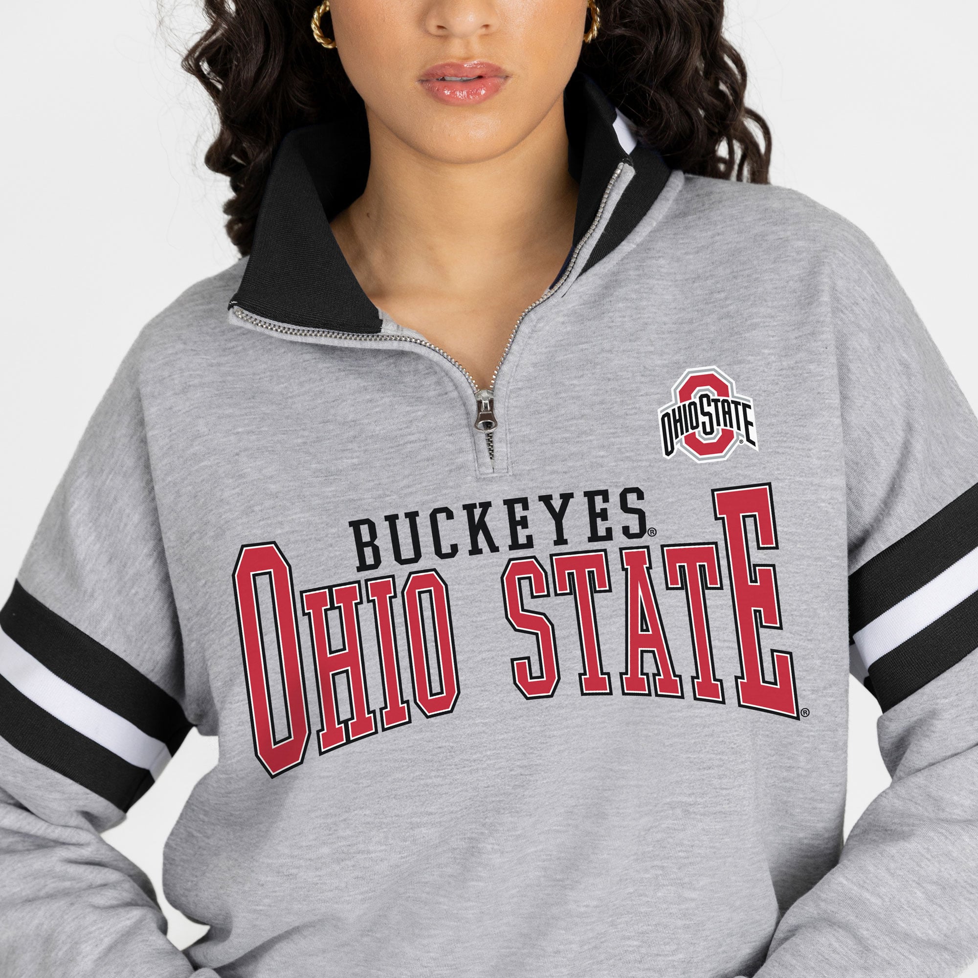 Pull à col zippé gris Ohio State Buckeyes Hold the Line pour femme, collection Gameday Couture