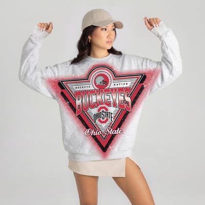 Ohio State Buckeyes Gameday Couture Women's Chasing Victory Rhinestone Spray Oversized Fleece Sweatshirt - Heather Gray