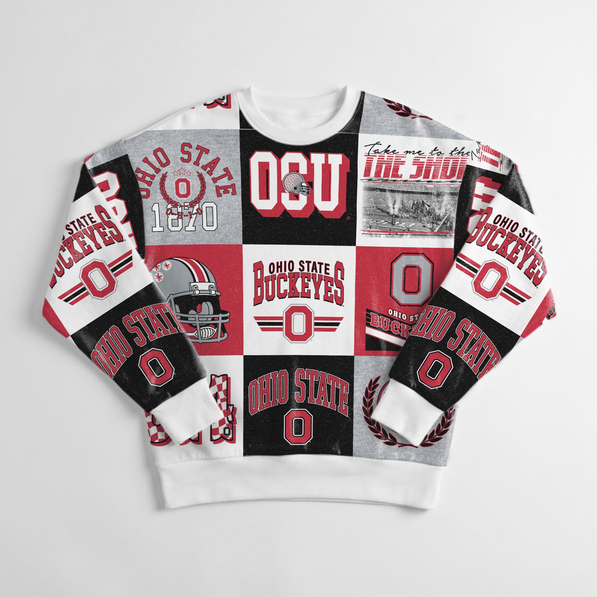 Pull à manches longues patchwork « Highlight Reel » écarlate Ohio State Buckeyes pour femme, collection Gameday Couture.