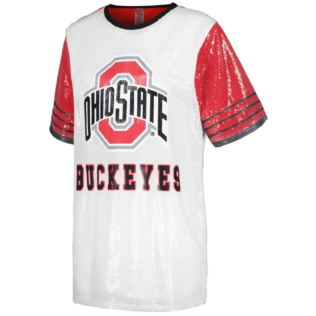 ohio state jersey dress Women's Gameday Couture White Buckeyes Chic Full Sequin rounded neckline slip dress
