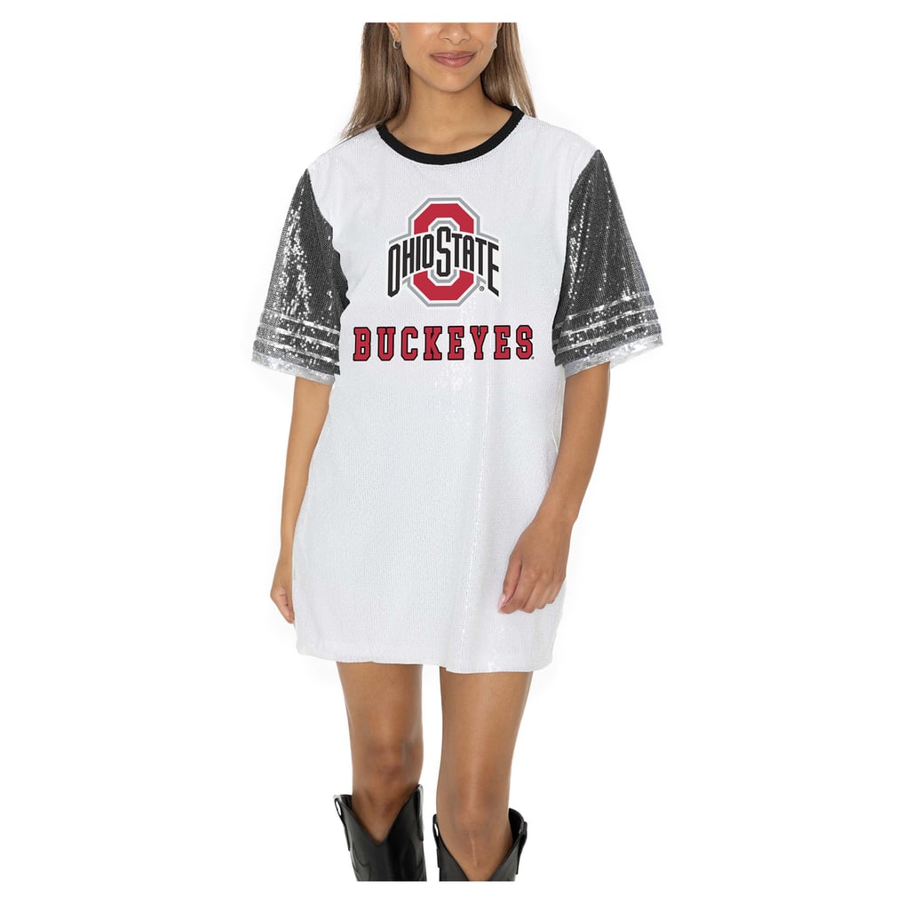 ohio state jersey dress Women's Gameday Couture White Buckeyes Full Sequin rounded neckline slip dress