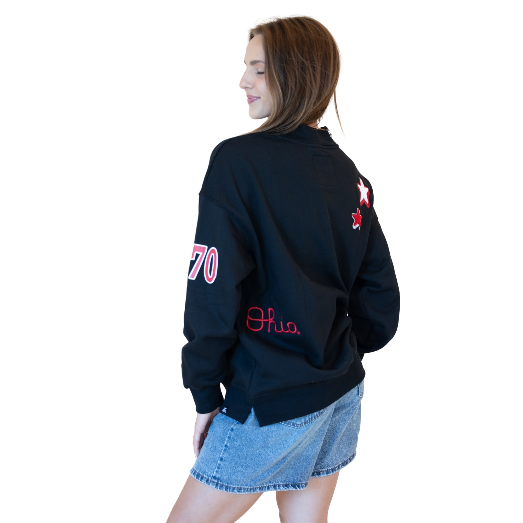 Women's Gameday Social Black Ohio State Buckeyes Patch Mockneck Sweatshirt