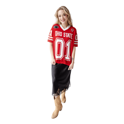  Ohio State Buckeyes Gameday Social Women's Knit Football Jersey Sweater - Scarlet