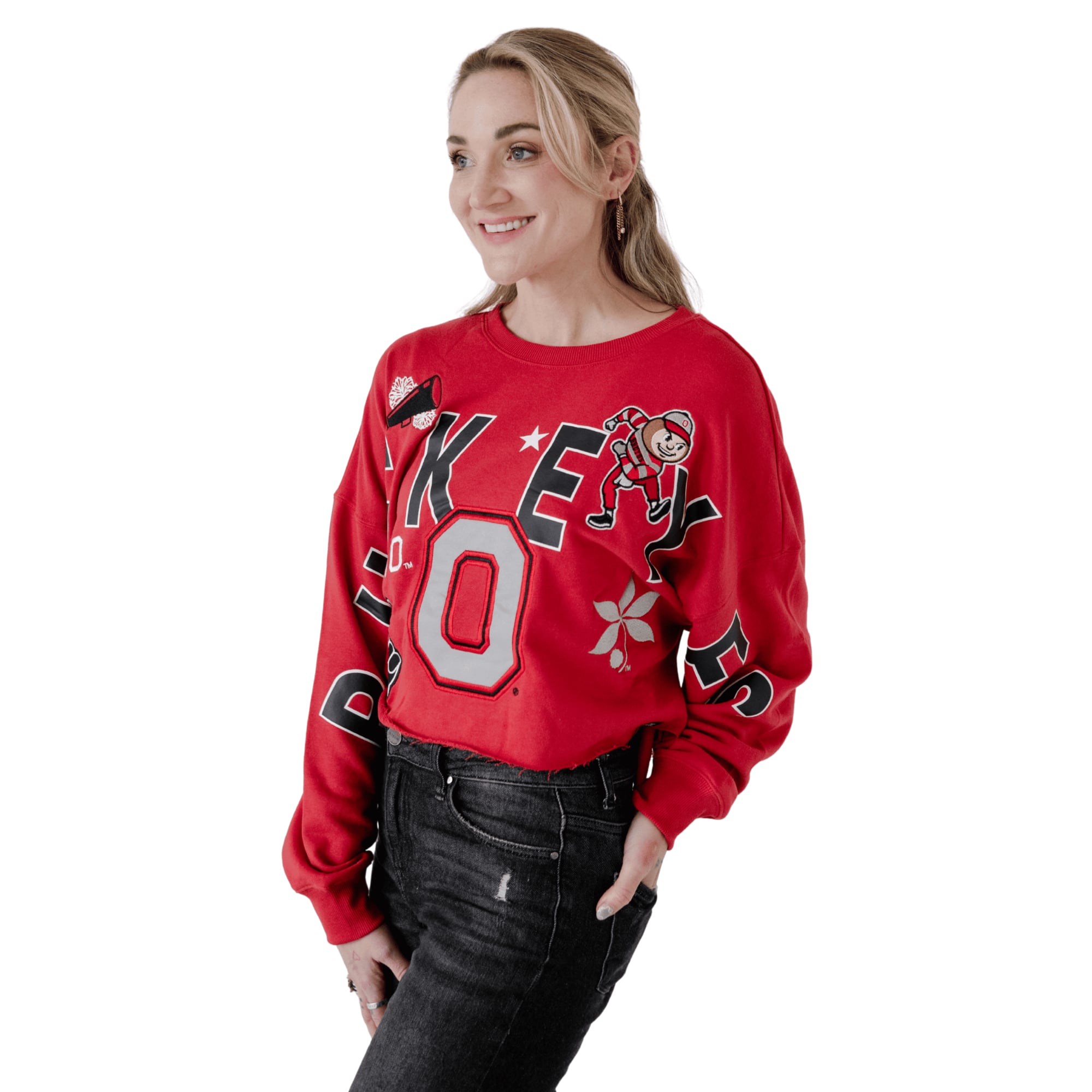 Sweat-shirt à écusson Scarlet Ohio State Buckeyes Phipps pour femmes, idéal les journées de match.