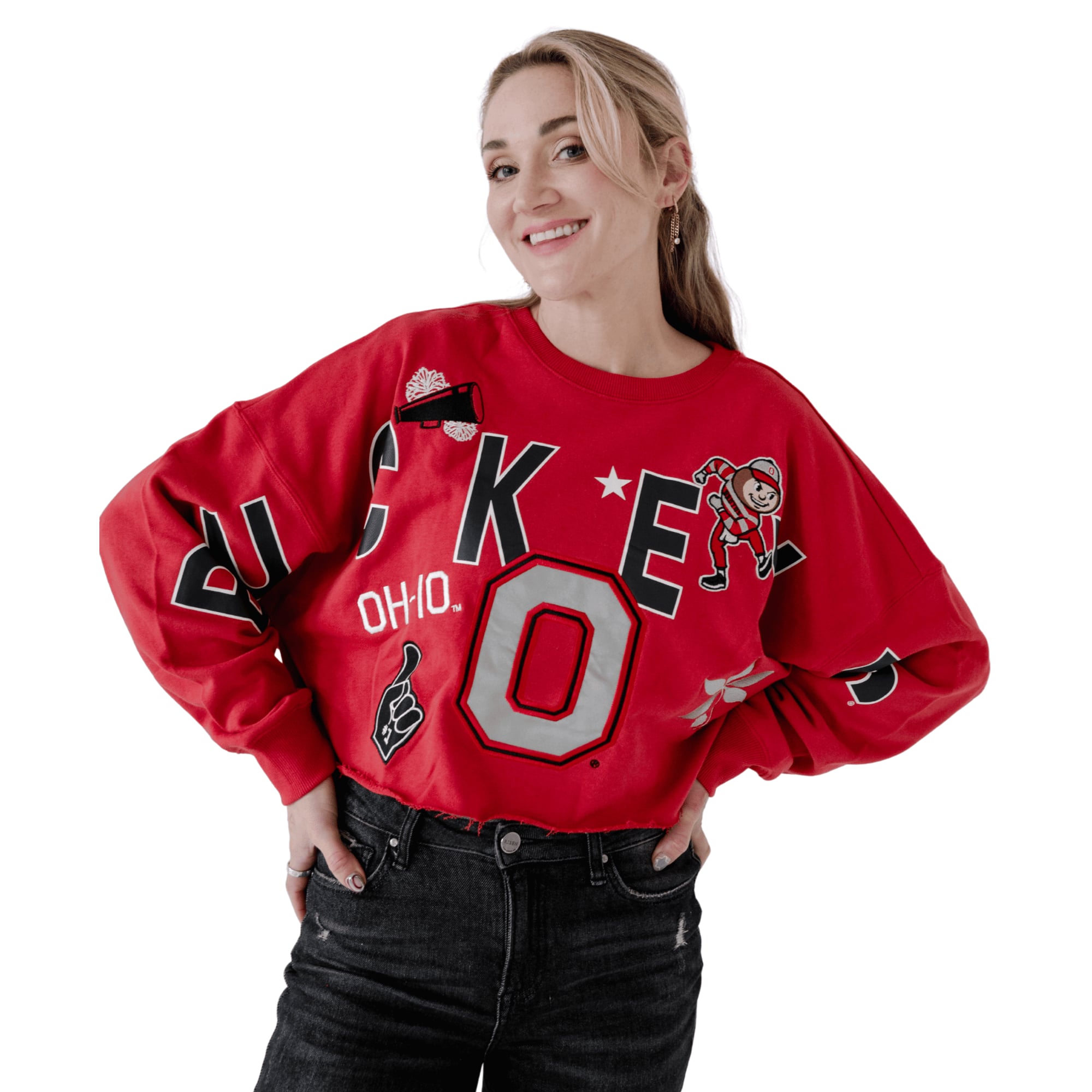 Sweat-shirt à écusson Scarlet Ohio State Buckeyes Phipps pour femmes, idéal les journées de match.