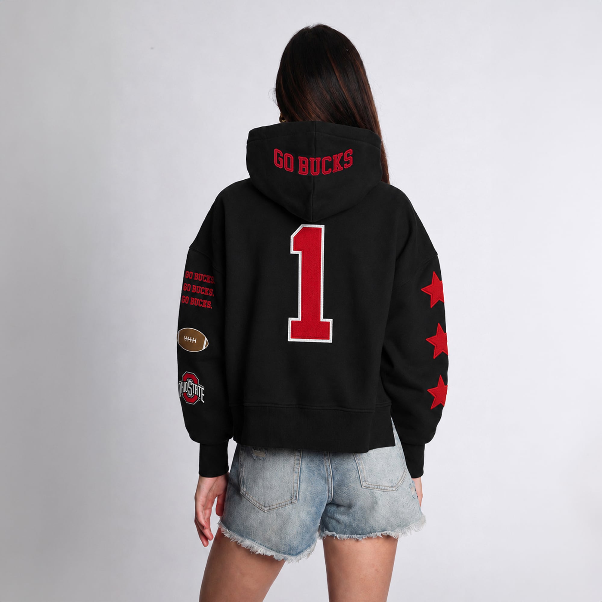 Sweat à capuche court Hype and Vice pour femmes, noir, Ohio State Buckeyes.