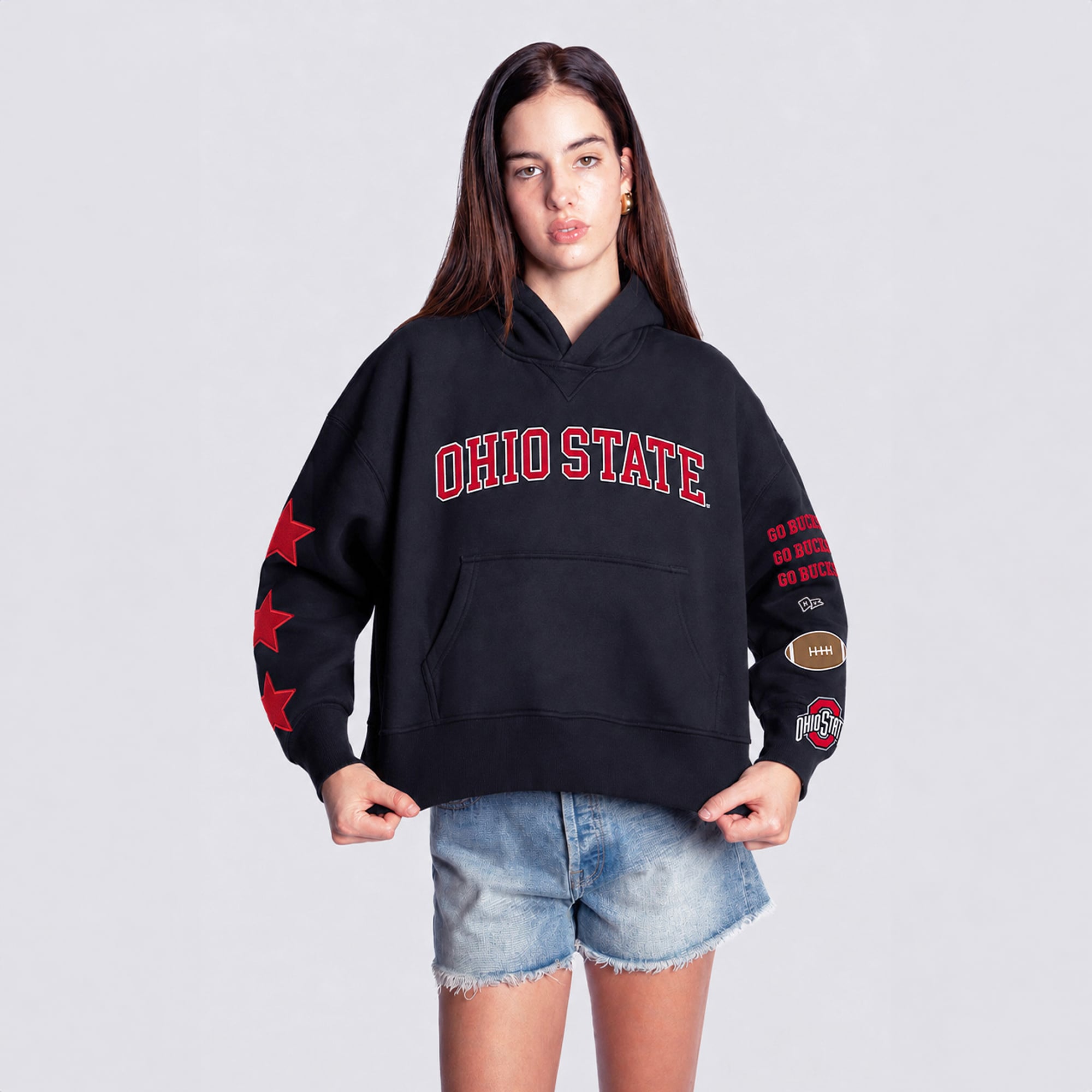 Sweat à capuche court Hype and Vice pour femmes, noir, Ohio State Buckeyes.