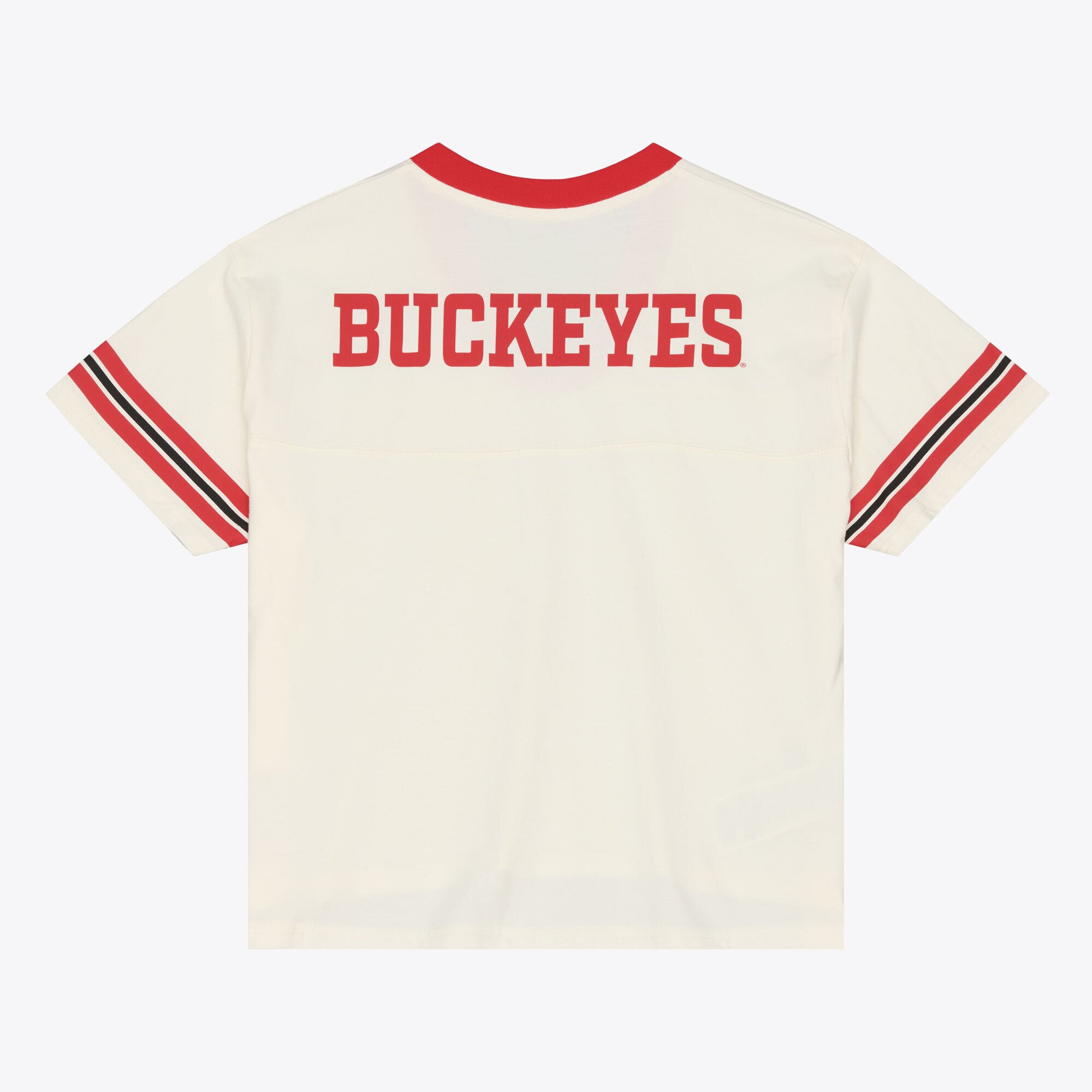 Women's Mitchell & Ness Cream Ohio State Buckeyes Retro Roots Crop Boxy Yoke T-Shirt