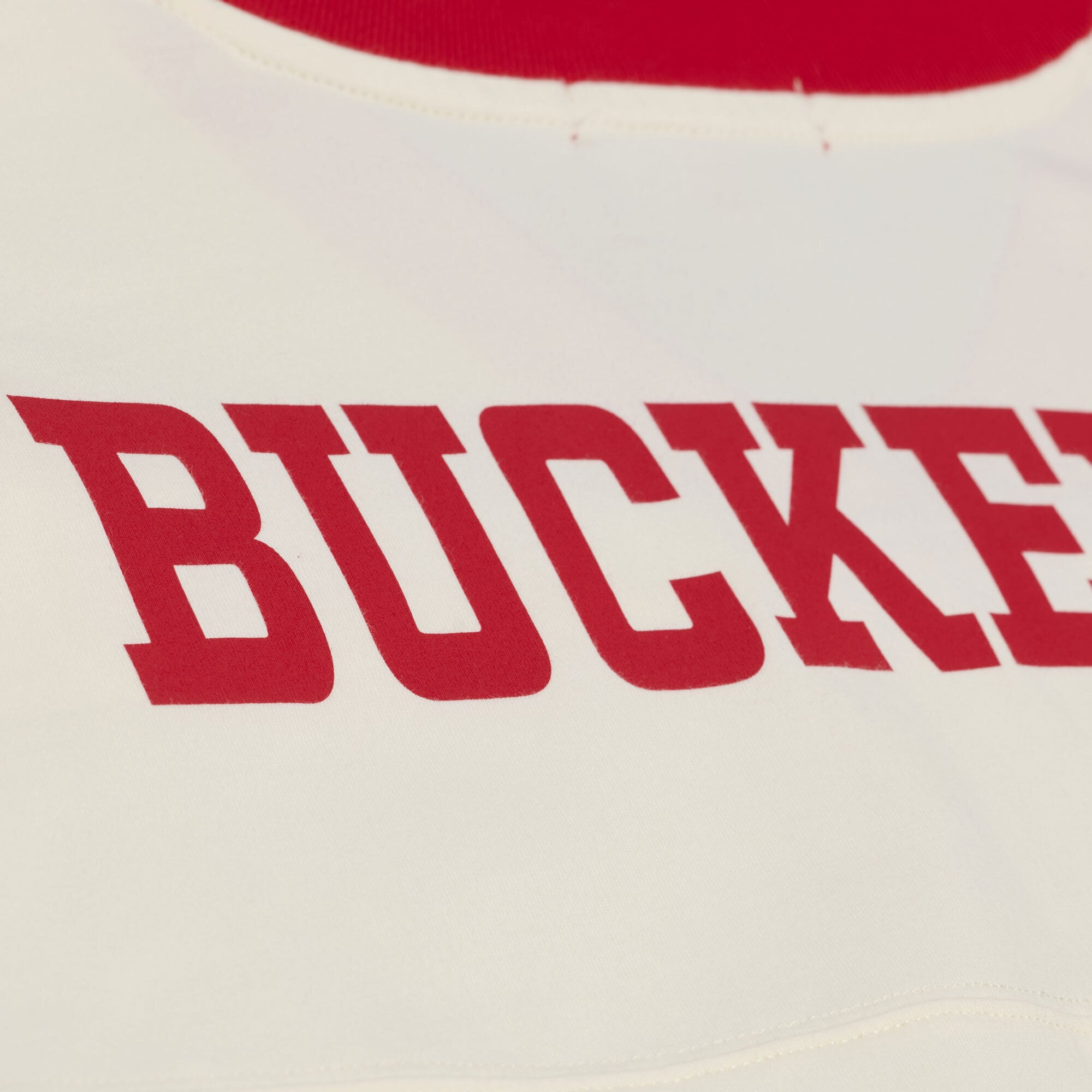 Women's Mitchell & Ness Cream Ohio State Buckeyes Retro Roots Crop Boxy Yoke T-Shirt