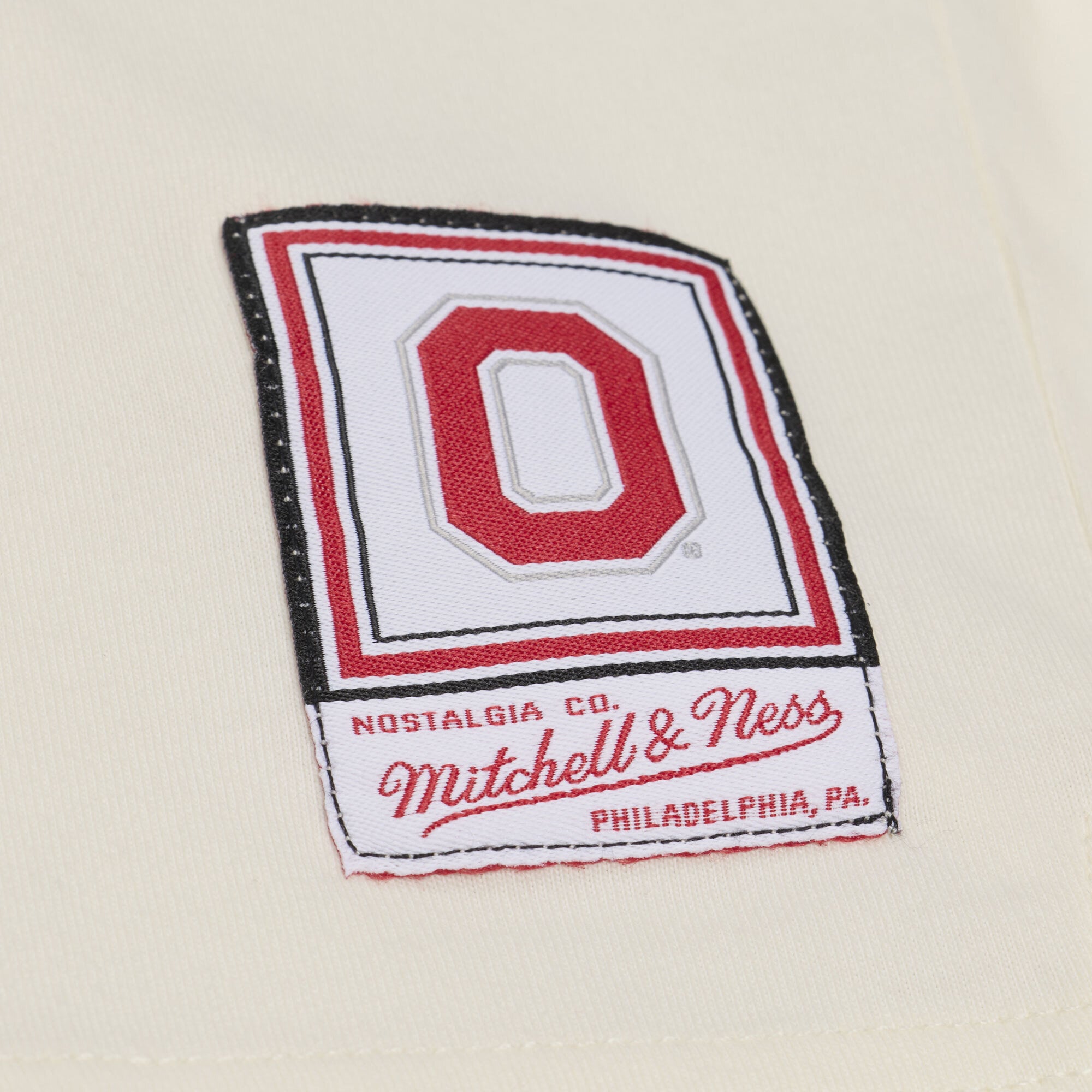 Women's Mitchell & Ness Cream Ohio State Buckeyes Retro Roots Crop Boxy Yoke T-Shirt