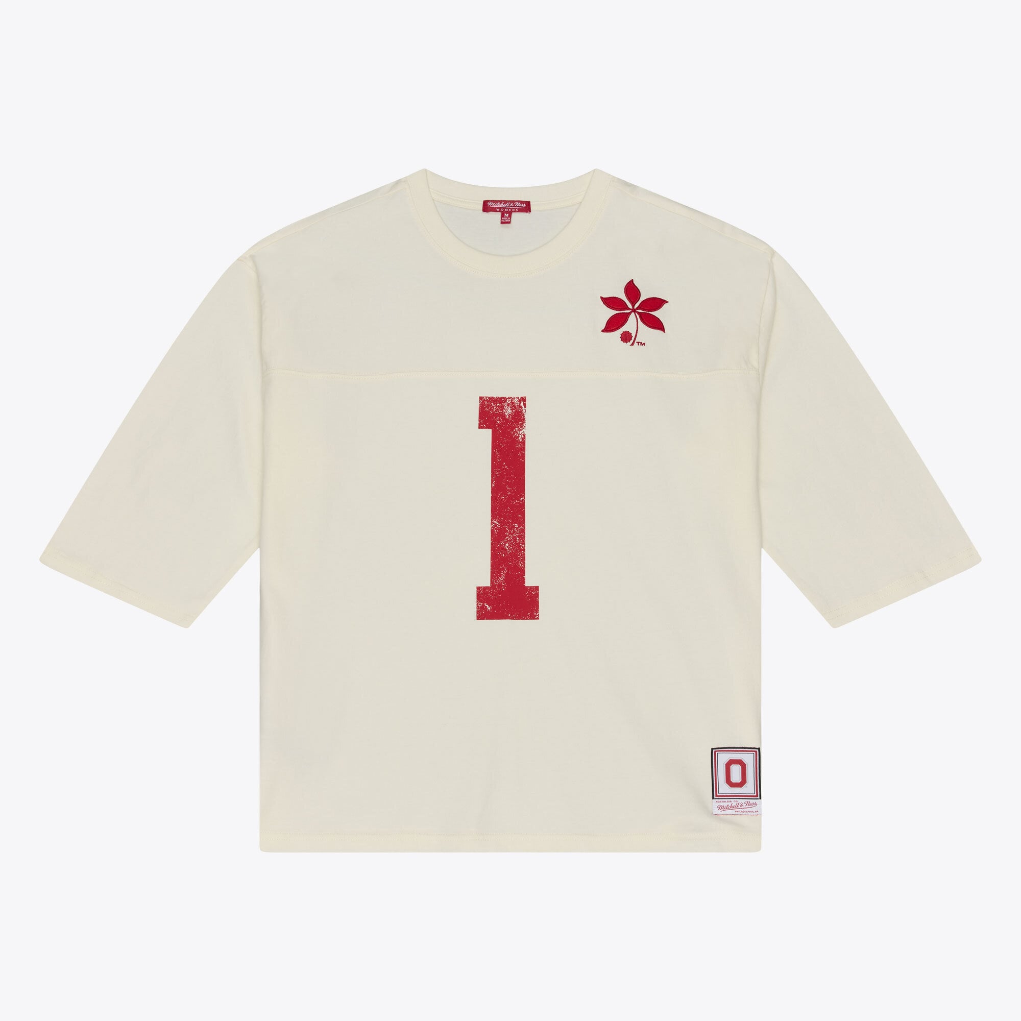 T-shirt oversize à manches 3/4 Mitchell & Ness crème Ohio State Buckeyes Retro Roots pour femmes