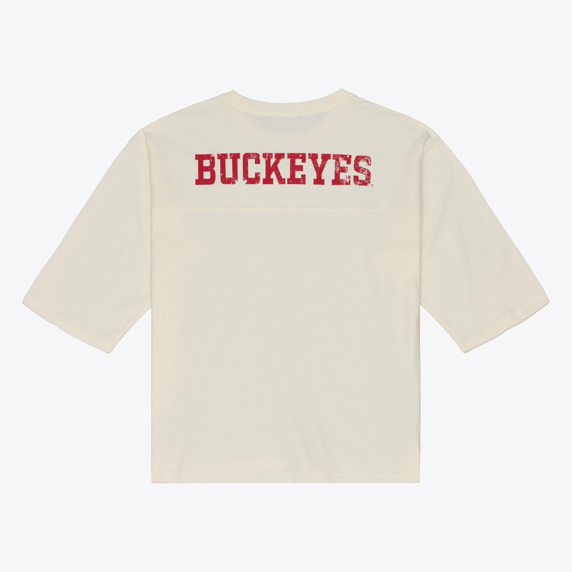 T-shirt oversize à manches 3/4 Mitchell & Ness crème Ohio State Buckeyes Retro Roots pour femmes