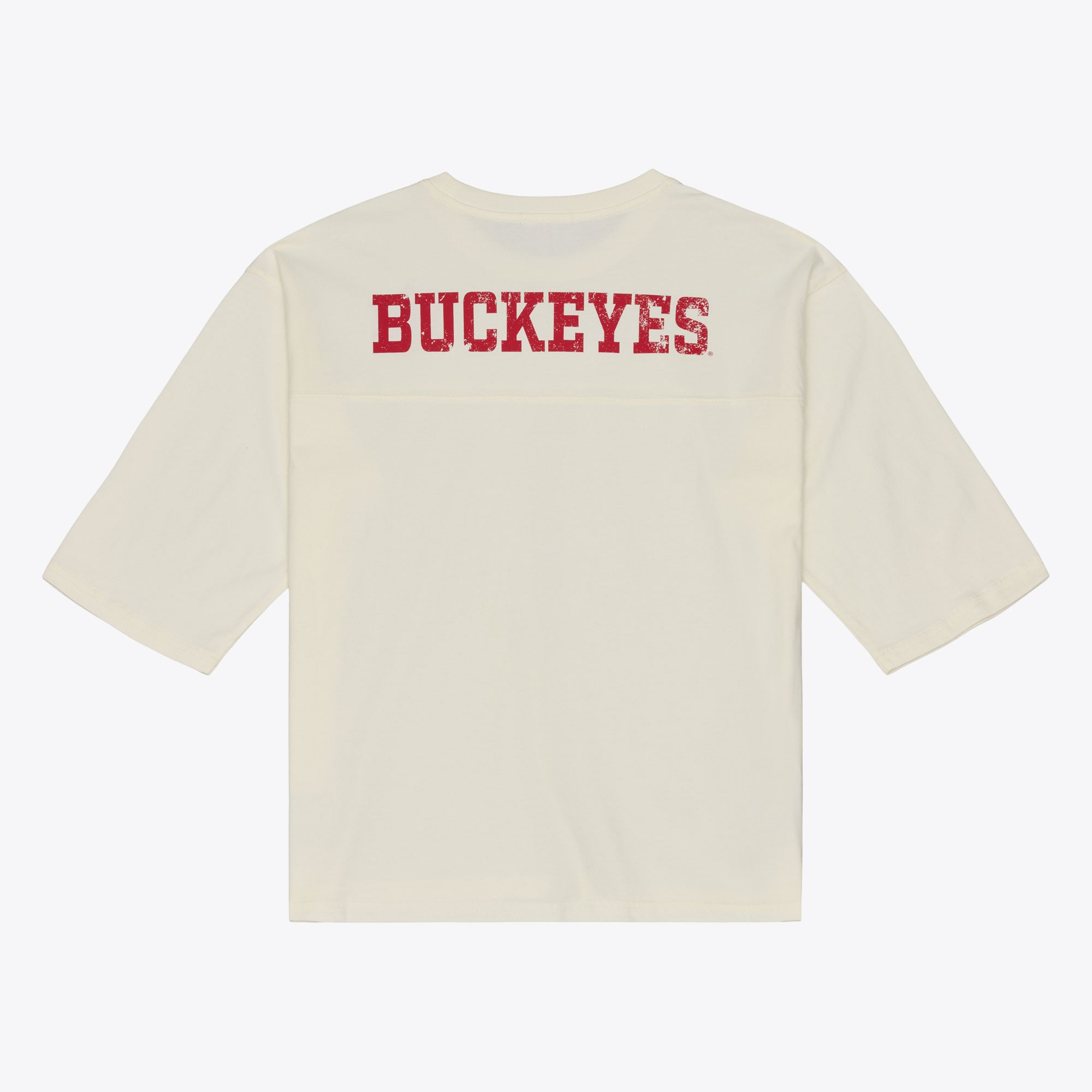 T-shirt oversize à manches 3/4 Mitchell & Ness crème Ohio State Buckeyes Retro Roots pour femmes