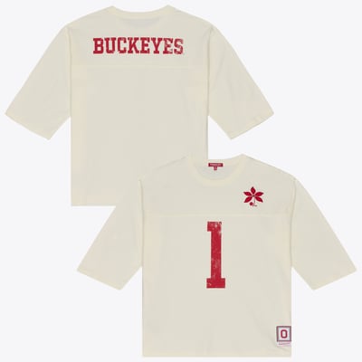 Ohio State Buckeyes Mitchell & Ness Women's Retro Roots Oversized 3/4-Sleeve T-Shirt - Cream

