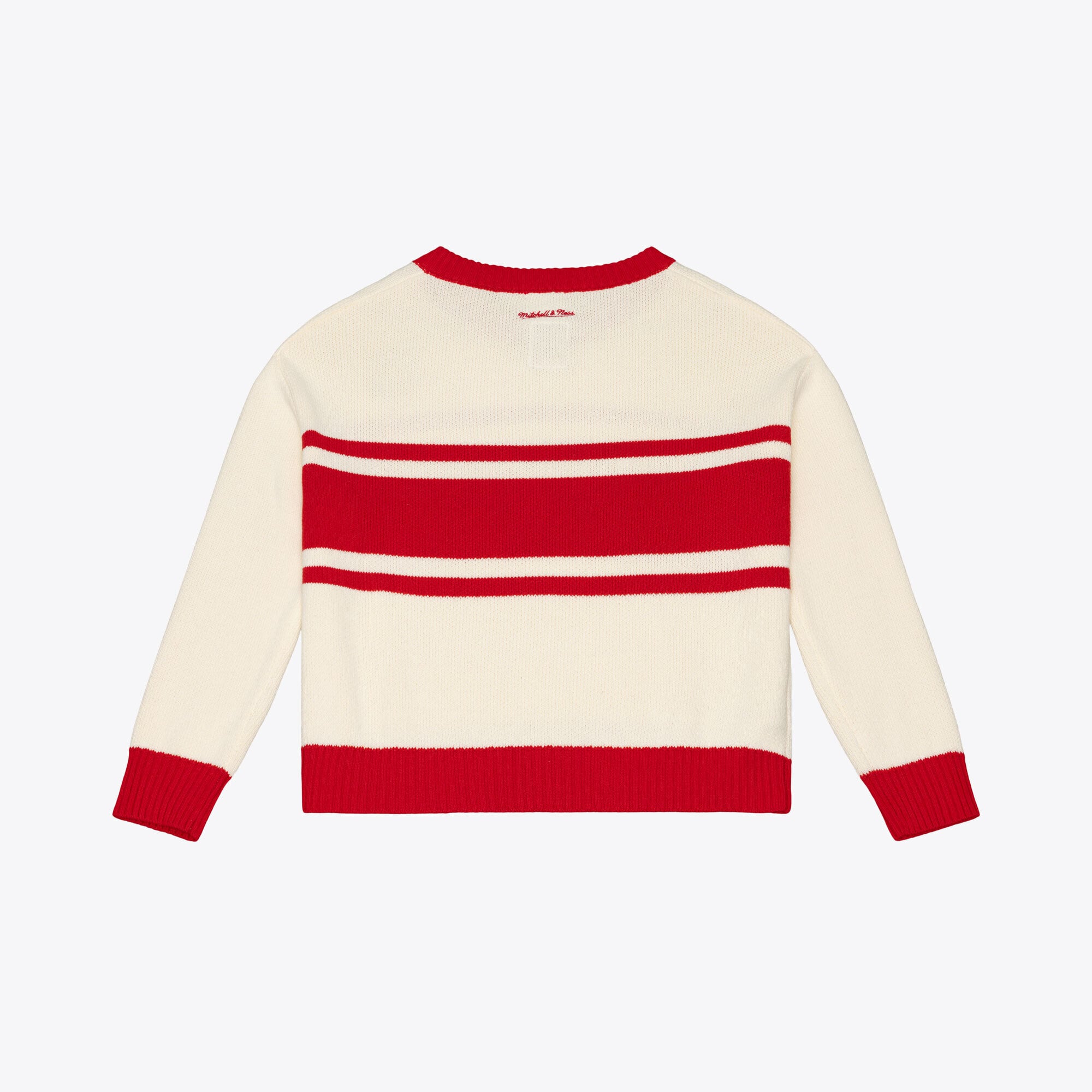 Pull Mitchell & Ness crème à col en V pour femme, motif rétro des Buckeyes de l'Ohio State.