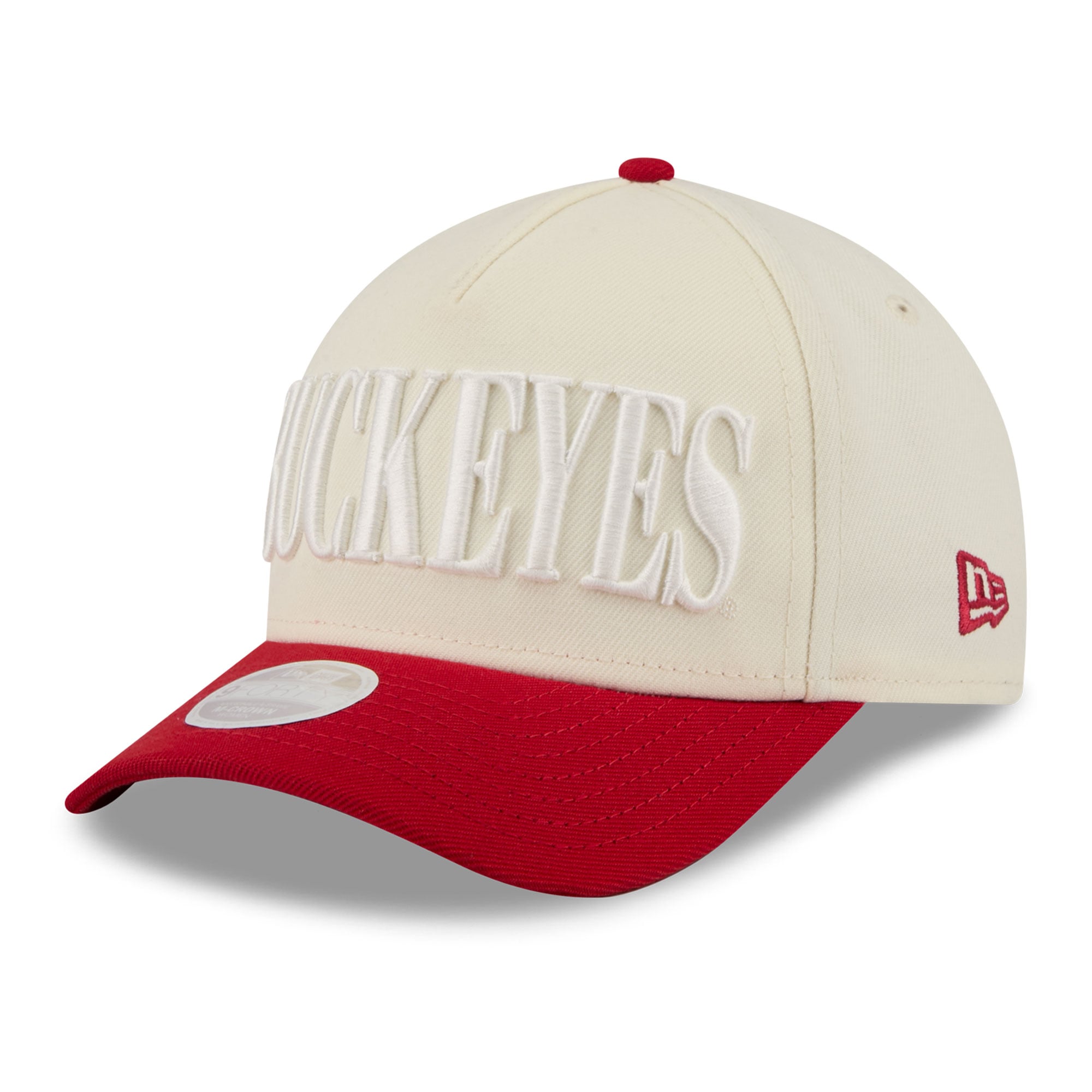 Casquette ajustable New Era 9FORTY A-Frame blanche et écarlate pour femme, aux couleurs des Ohio State Buckeyes.