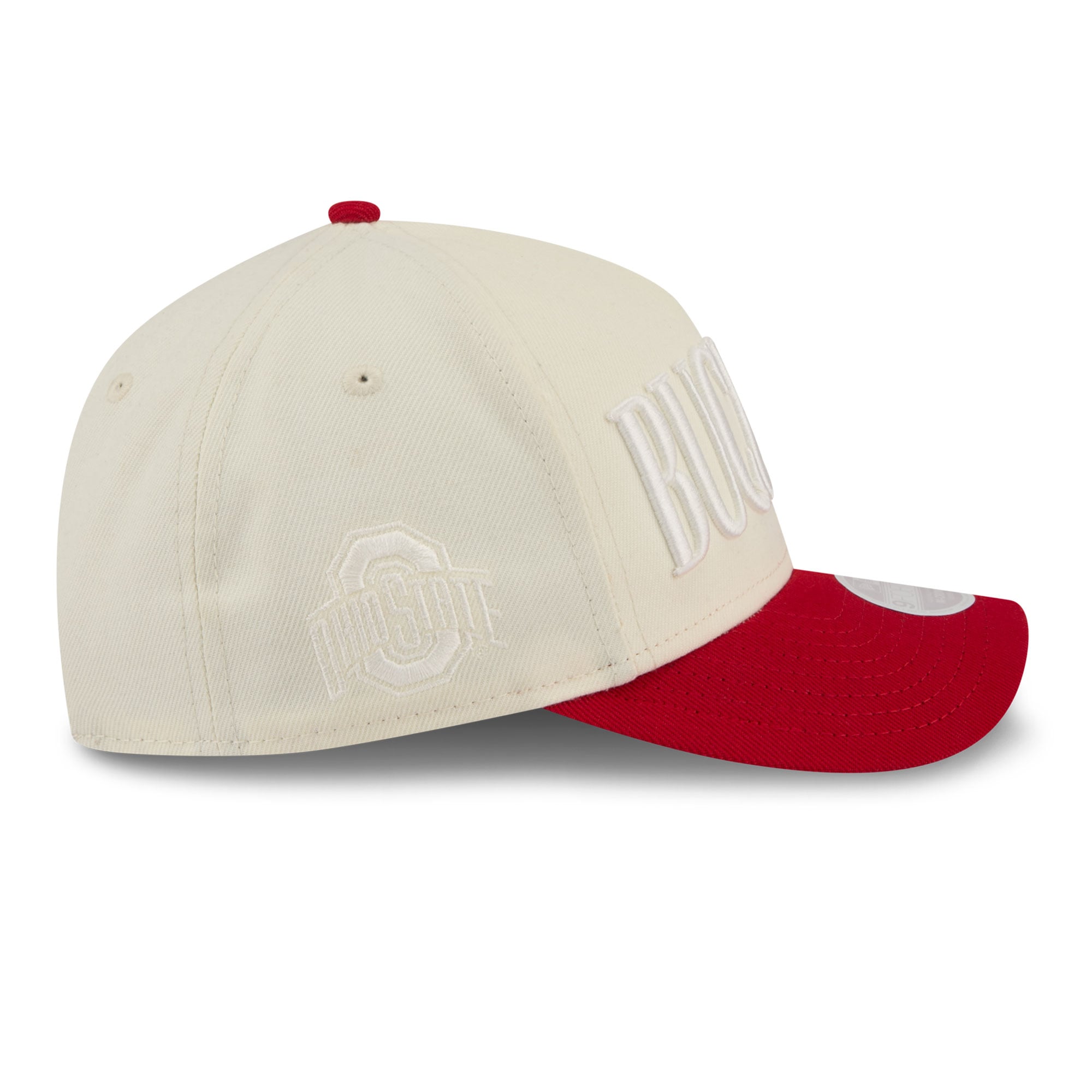 Casquette ajustable New Era 9FORTY A-Frame blanche et écarlate pour femme, aux couleurs des Ohio State Buckeyes.