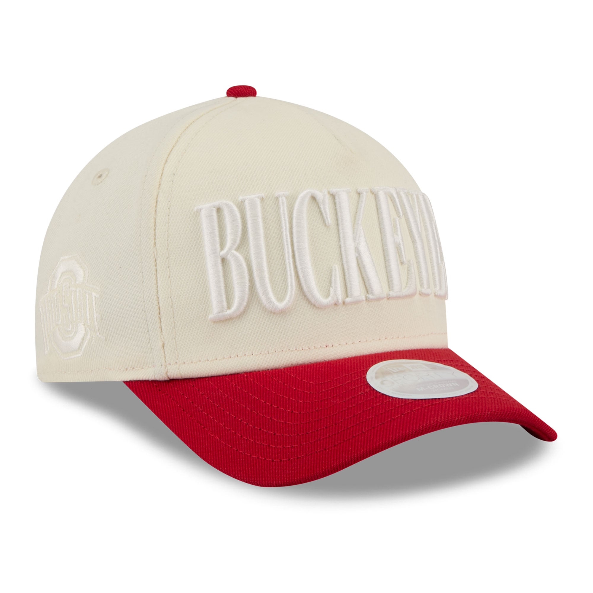 Casquette ajustable New Era 9FORTY A-Frame blanche et écarlate pour femme, aux couleurs des Ohio State Buckeyes.