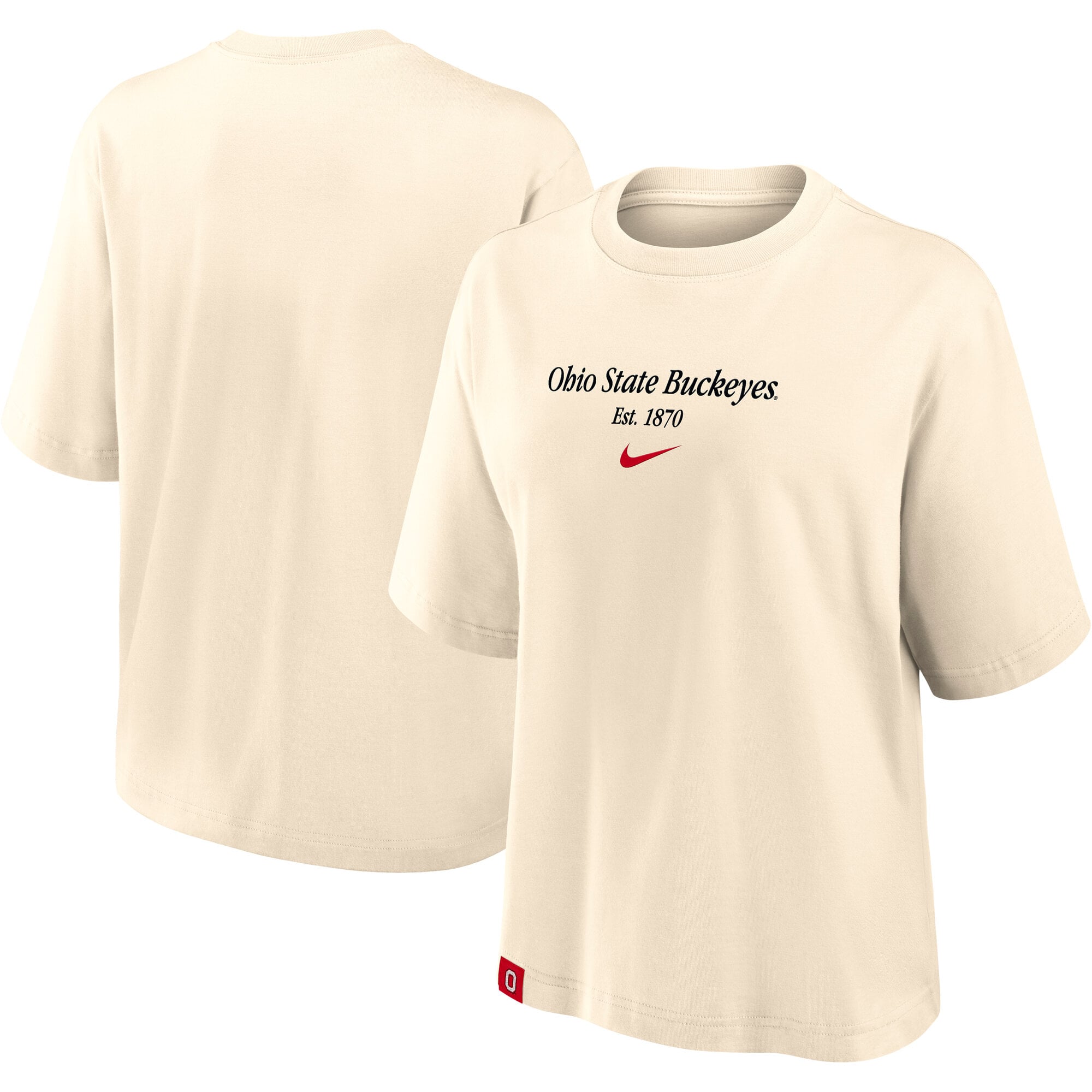T-shirt Nike Scarlet Ohio State Buckeyes pour femme, coupe carrée.