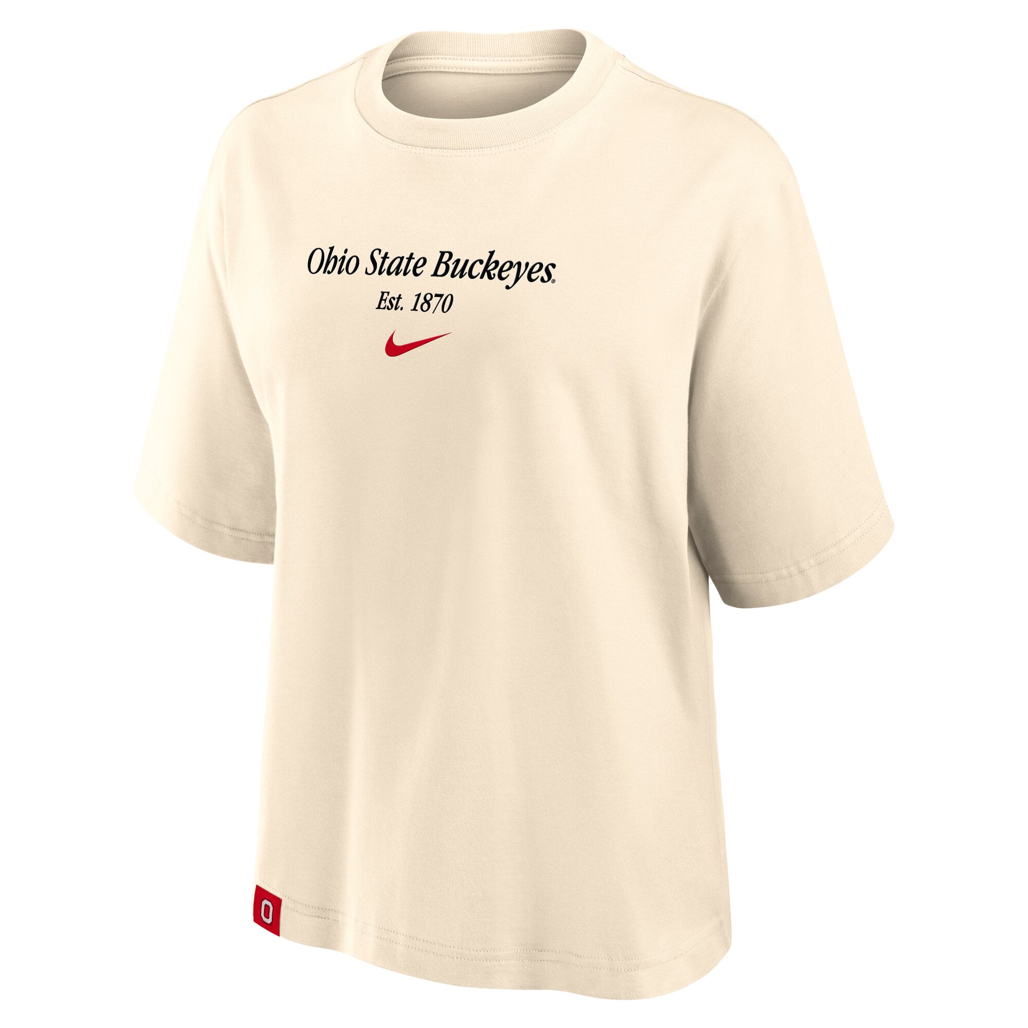 T-shirt Nike Scarlet Ohio State Buckeyes pour femme, coupe carrée.