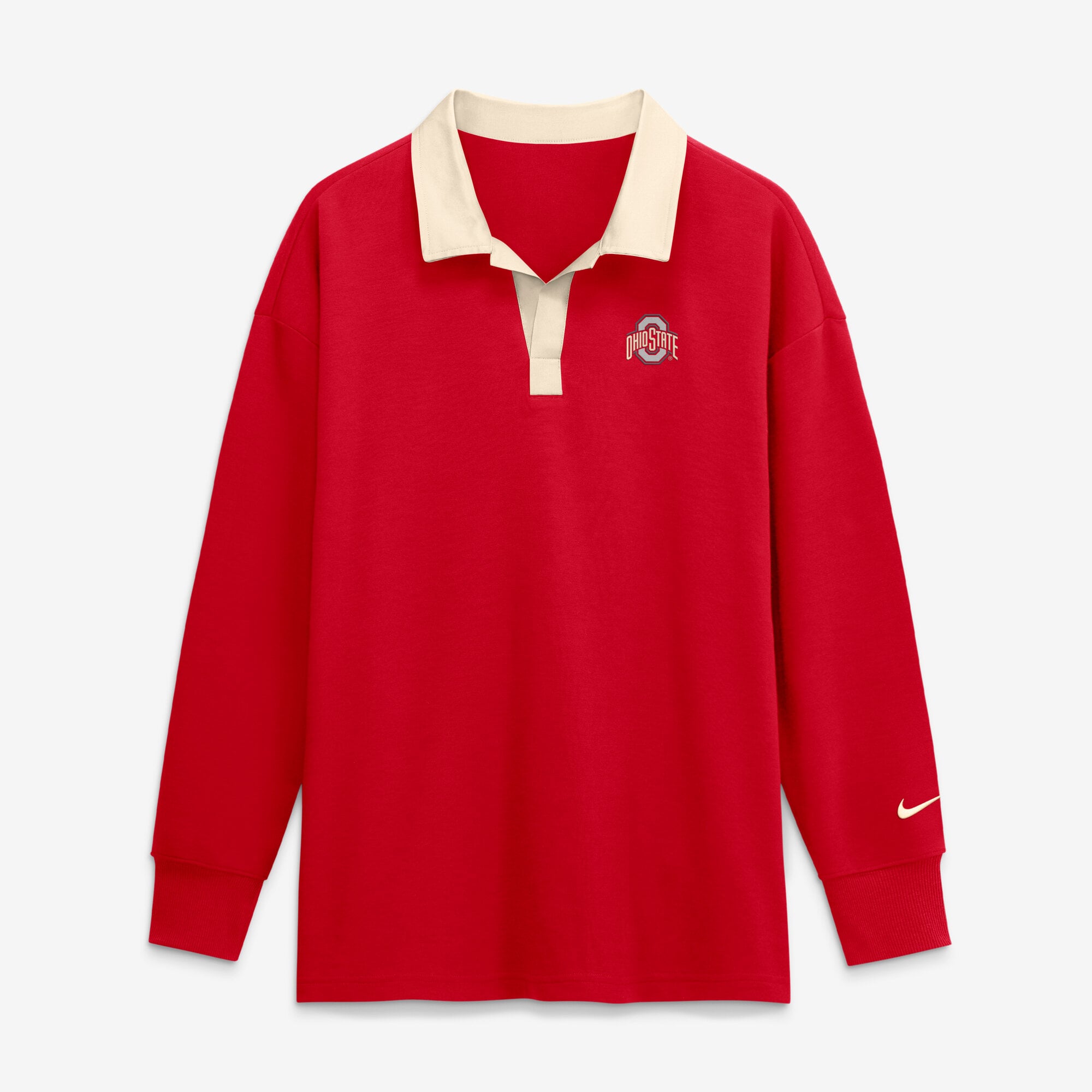 Women's Nike Scarlet Ohio State Buckeyes Oversized Essential Dri-FIT Long Sleeve V-Neck Polo