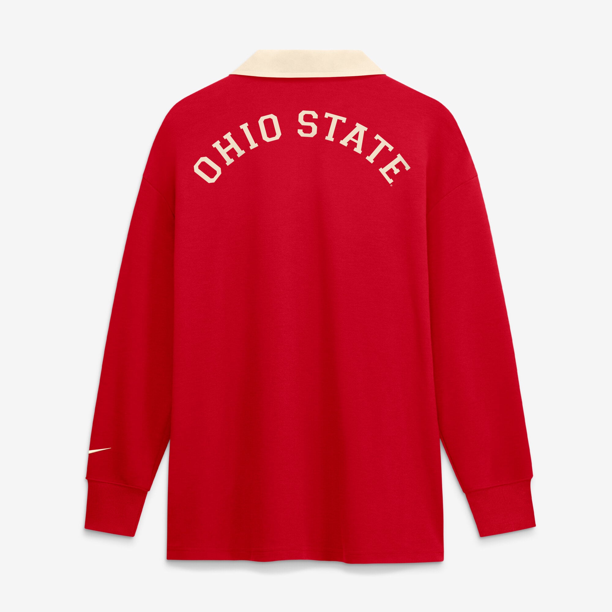 Women's Nike Scarlet Ohio State Buckeyes Oversized Essential Dri-FIT Long Sleeve V-Neck Polo