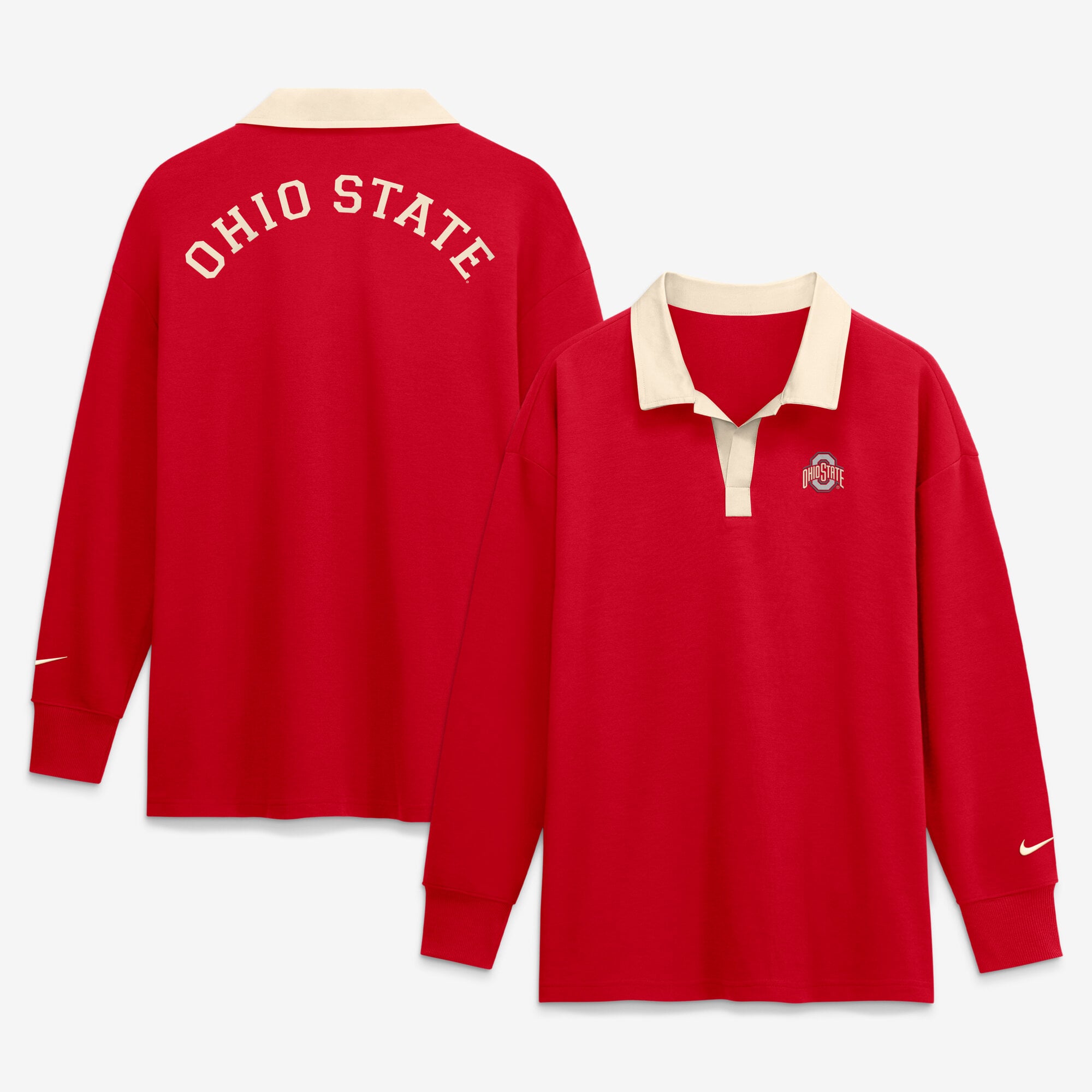 Women's Nike Scarlet Ohio State Buckeyes Oversized Essential Dri-FIT Long Sleeve V-Neck Polo