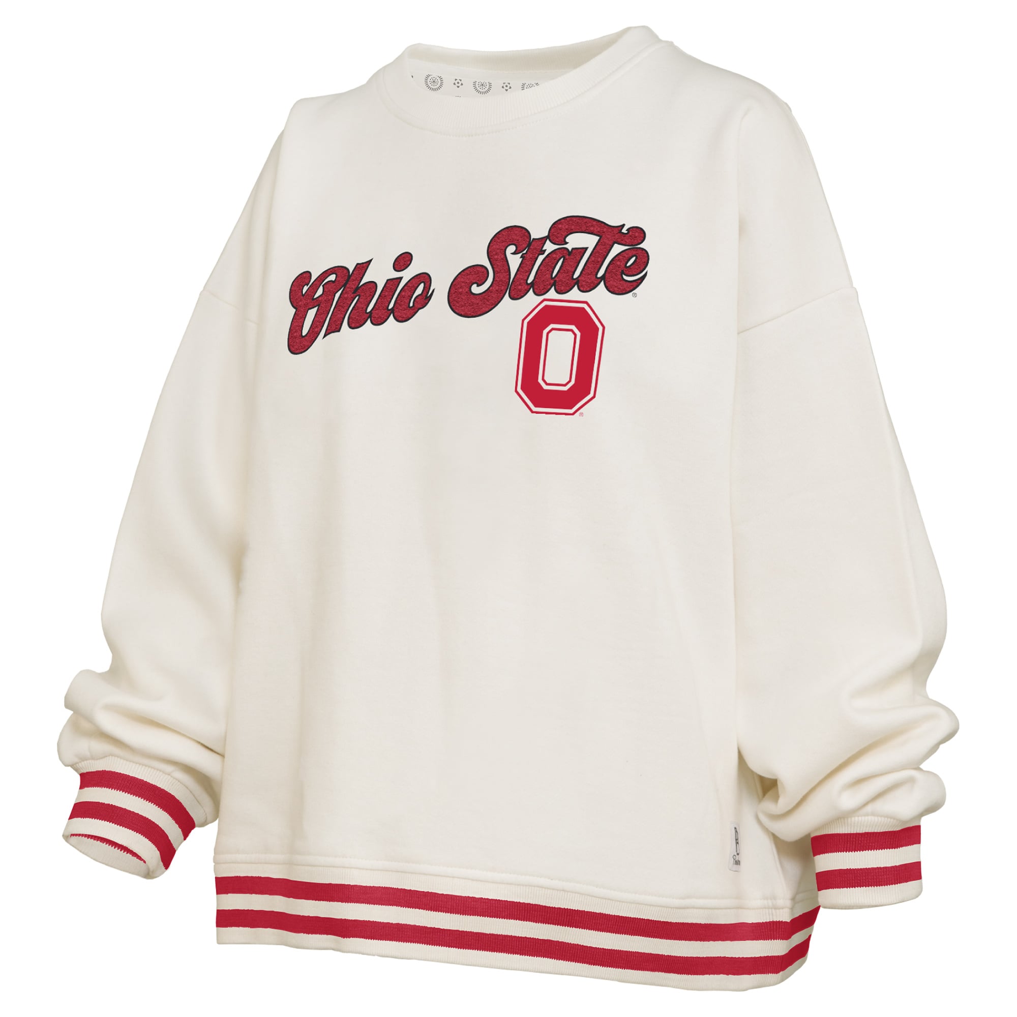 Women's Pressbox Cream Ohio State Buckeyes Bonanza Chenille Ribbed Sweatshirt