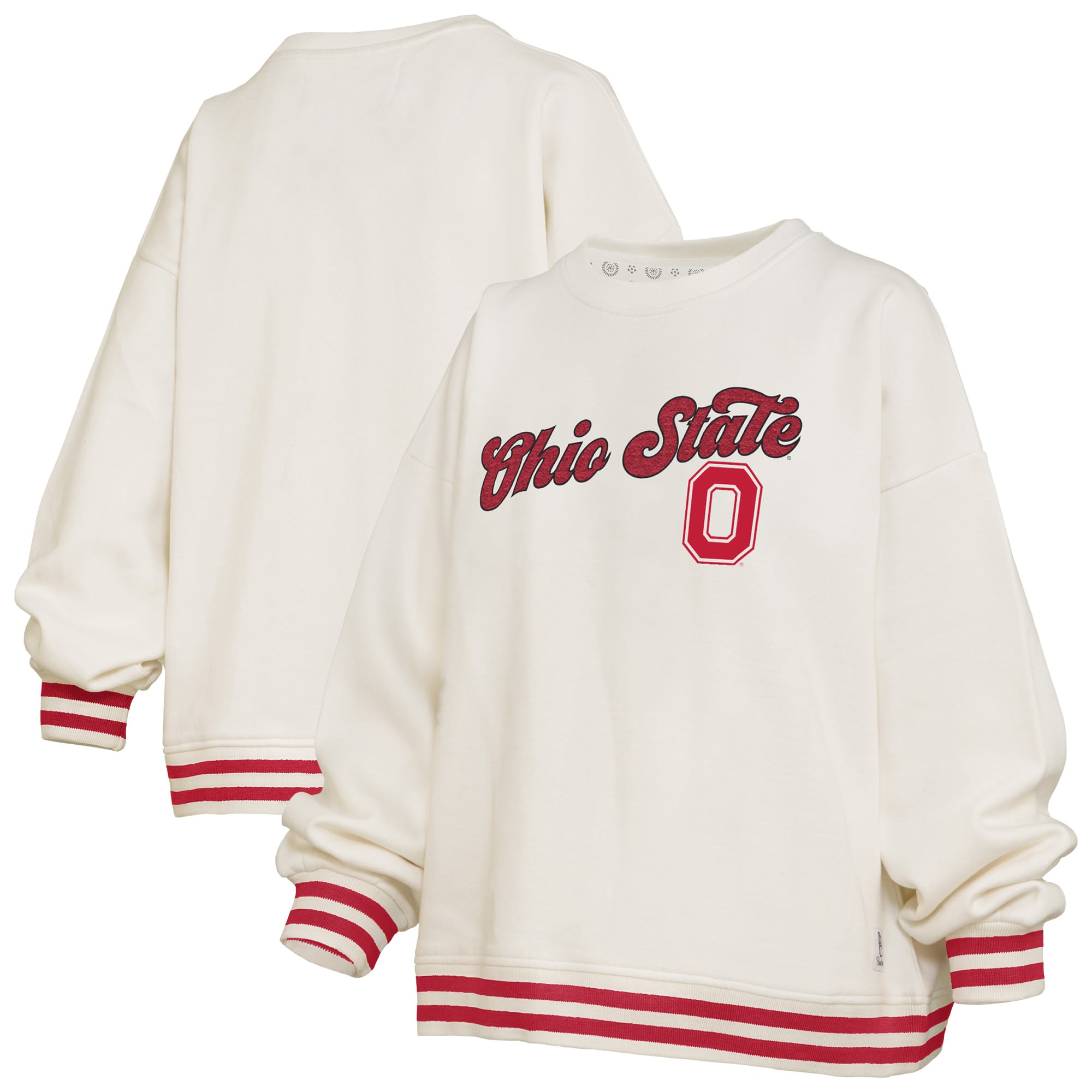Women's Pressbox Cream Ohio State Buckeyes Bonanza Chenille Ribbed Sweatshirt