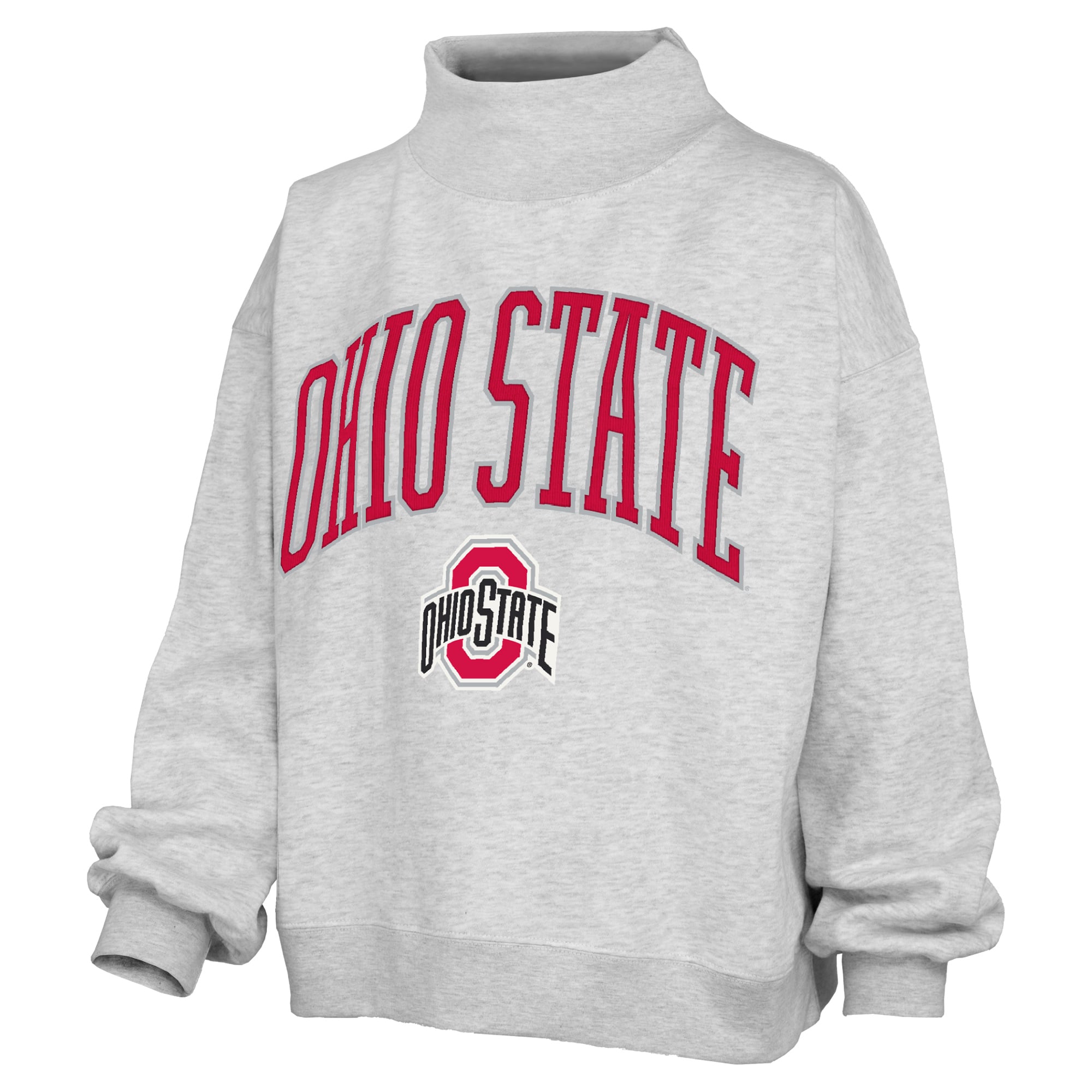 Women's Pressbox Gray Ohio State Buckeyes Nelson Texture Lingo Mock Neck Fleece Sweatshirt