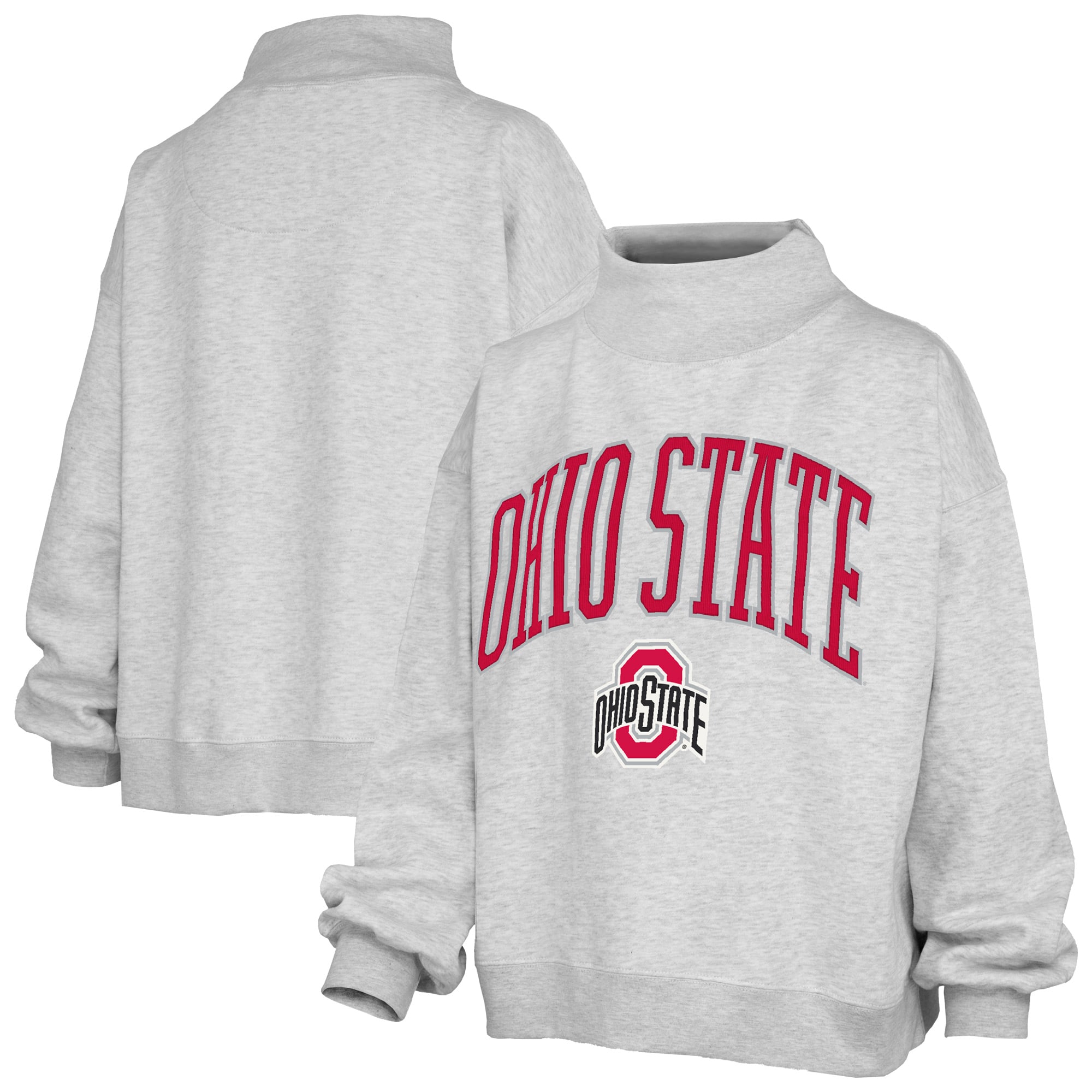 Women's Pressbox Gray Ohio State Buckeyes Nelson Texture Lingo Mock Neck Fleece Sweatshirt