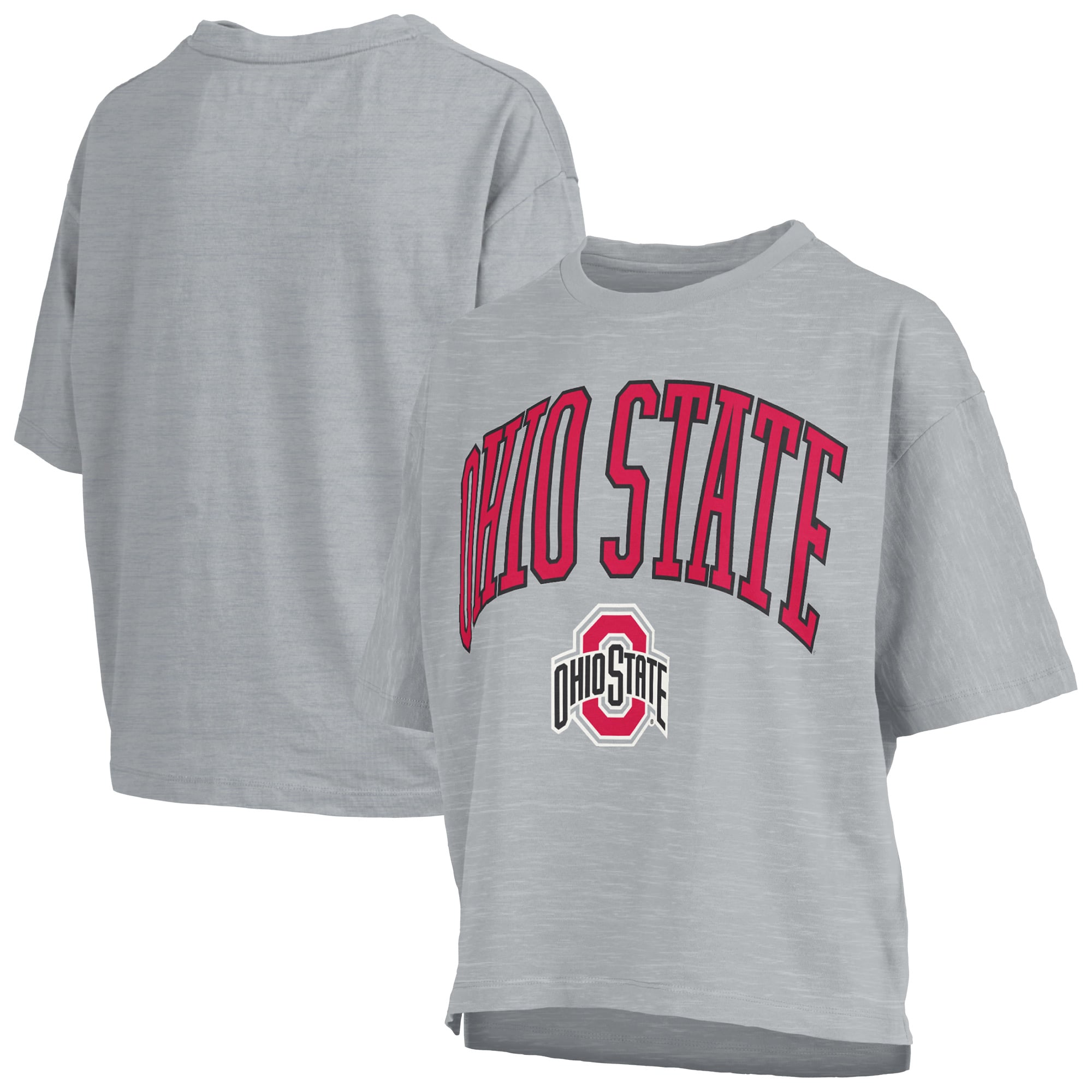 T-shirt oversize Pressbox Scarlet Ohio State Buckeyes à logo Nelson Arch Over en tissu flammé pour femmes